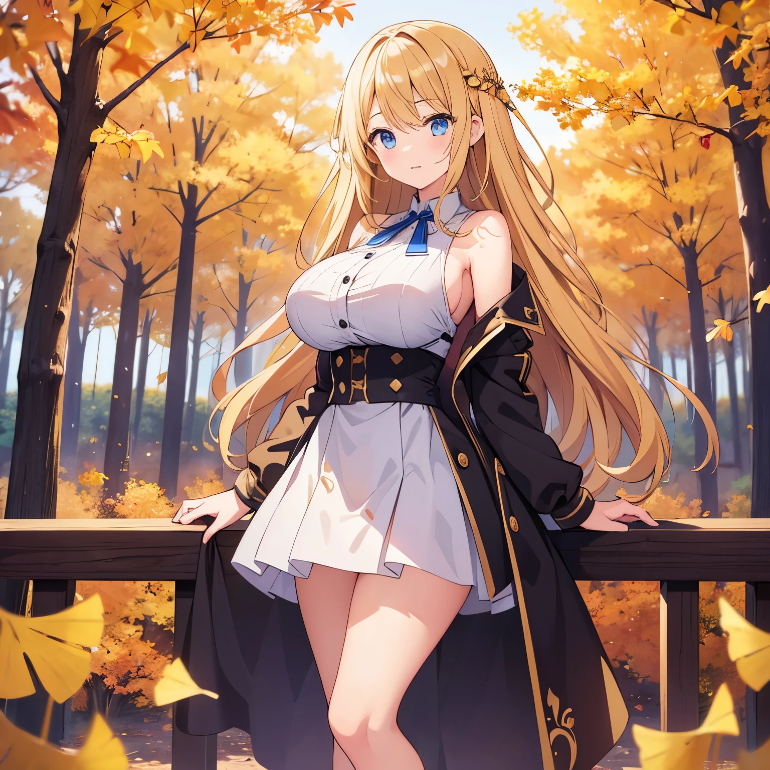 anime styled。illustratio。Fantasia。White feathers。girl with。is in estrus。a blond。undergarment。Autumn foliage。Colossal tits。flank。pubick hair。teats。a miniskirt。Shy。is crying。Exposed。spreading legs。cowboy shot。Looking at the camera。