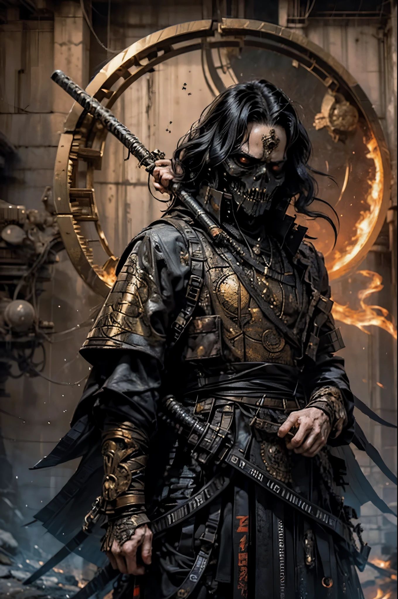 Hades，The Grim Reaper armed with a giant scythe,（wear：black robe，），fire breathing eyes，angry expression，(hairstyle: red curly hair，)，beard, roman mythology，8k wallpaper,good quality eyes，right eye，right hand， Super detailed, beautiful and beautiful, masterpiece, best quality, (Fractal art: 1.3), mountains, Machine detailed, Dynamic angle, Cowboy shooting, The most beautiful form of chaos, elegant, brutalist design, Bright colors, , volcano,hell, bubble, shells, Blood, pearl，magma,flame, Libra, shells, skull, soul，Hold the scythe，Retro Style，（tangled，mandala，tangled，entangled）， (Fractal art: 1.3)，divine light，gold foil，gold foil艺术，flash drawing，delicate face