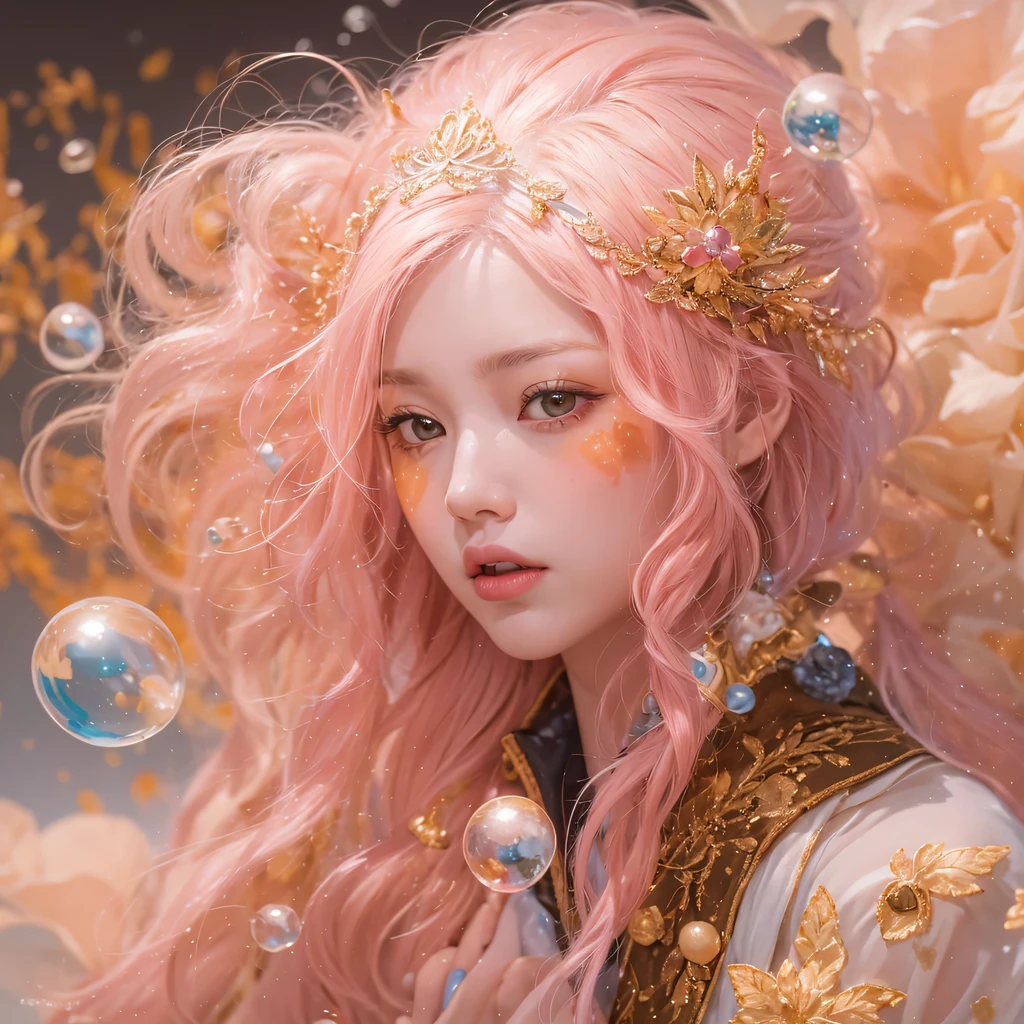 Peach Velvet Series,Peach-colored flull颜色,enamel,agate,A flesh-colored world,Blood Blue Maiden 32k(masterpiece,HD,Aoyama Pond,Ultra high quality,32k)Bright pink long flowing hair,blood pool,Ziddink, a color,Grumpy (After greeting), (Linen scarf), fighting stance, looking at the ground, light pink long hair, Floating bright blue, Fire cloud gold headdress, Chinese long-sleeved gold silk burgundy garment, (Abstract metaverse splash:1.2), White background,Peony flower vitality protector(realistically:1.4),Peach-colored flull,Smoke on the road,The background is very pure, high resolution, detail, RAW photos, Sharp Re, Nikon D850 film photo by Jefferies Lee 4 Kodak Portra 400 camera F1.6 guns, colorful, Ultra-realistic and vivid textures, dramatic lighting, Unreal Engine Art Station Trend, Sinest 800,Long flowing girl peach hair,Huge colorful bubbles light pink