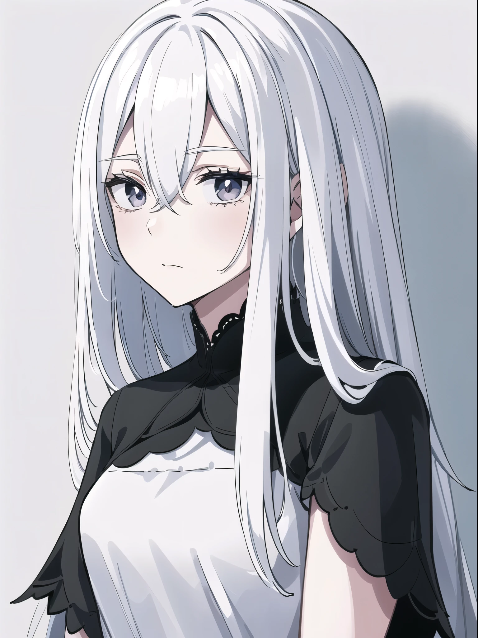 ((White hair)),((Head and Shoulders Image)),Sexy,A person,Alone,Simple style,pancake ,Simple details,Black background,Empty background,Black background wall,(20 year old woman),(Droopy hair),(White Gloves),(Evening Gown),(Lace Shirt),Lace,(confidence)