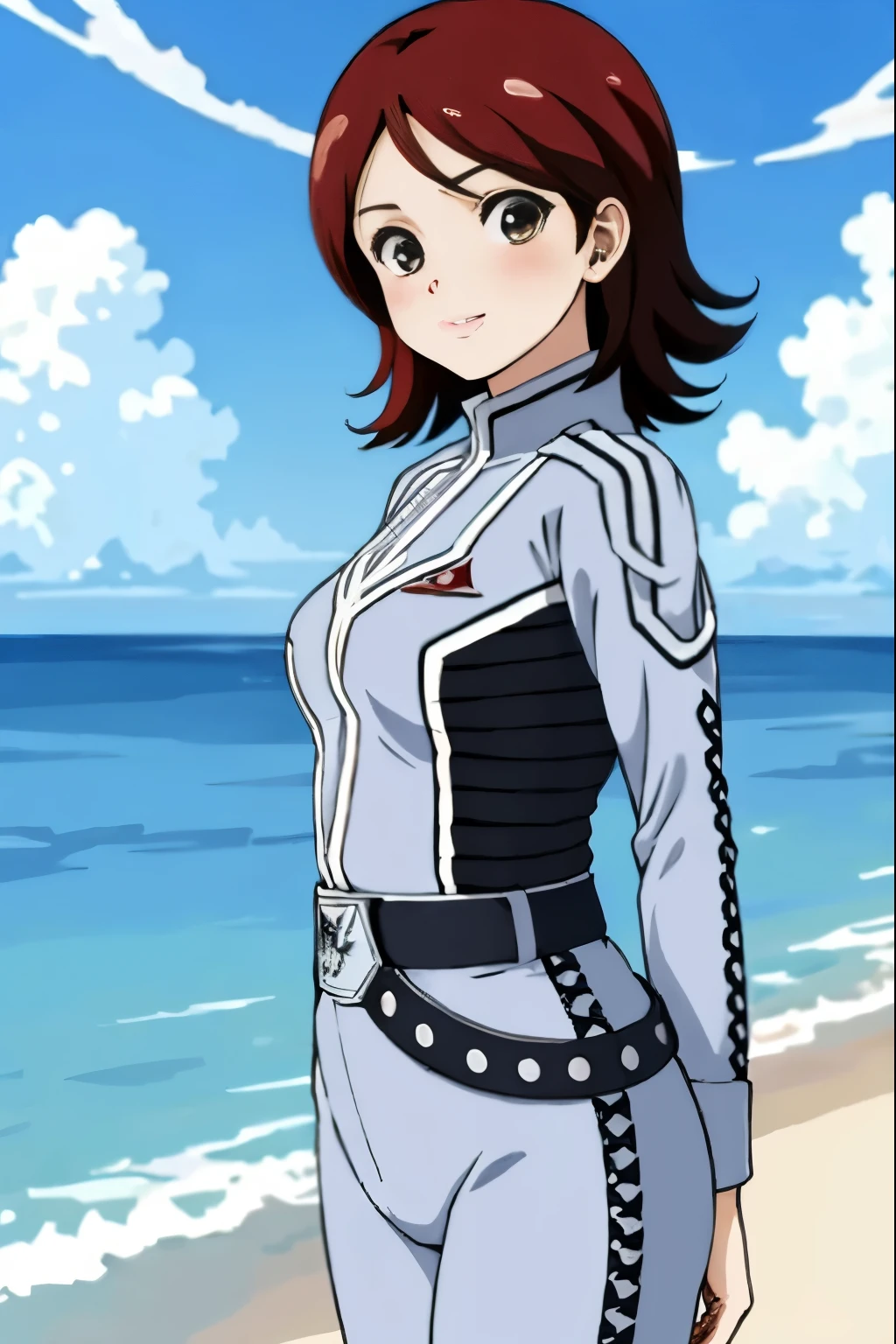 masterpiece, highest quality, alone,1 girl,looking at the viewer,outdoors, cowboy shot,Ocean,anime style,
Ann