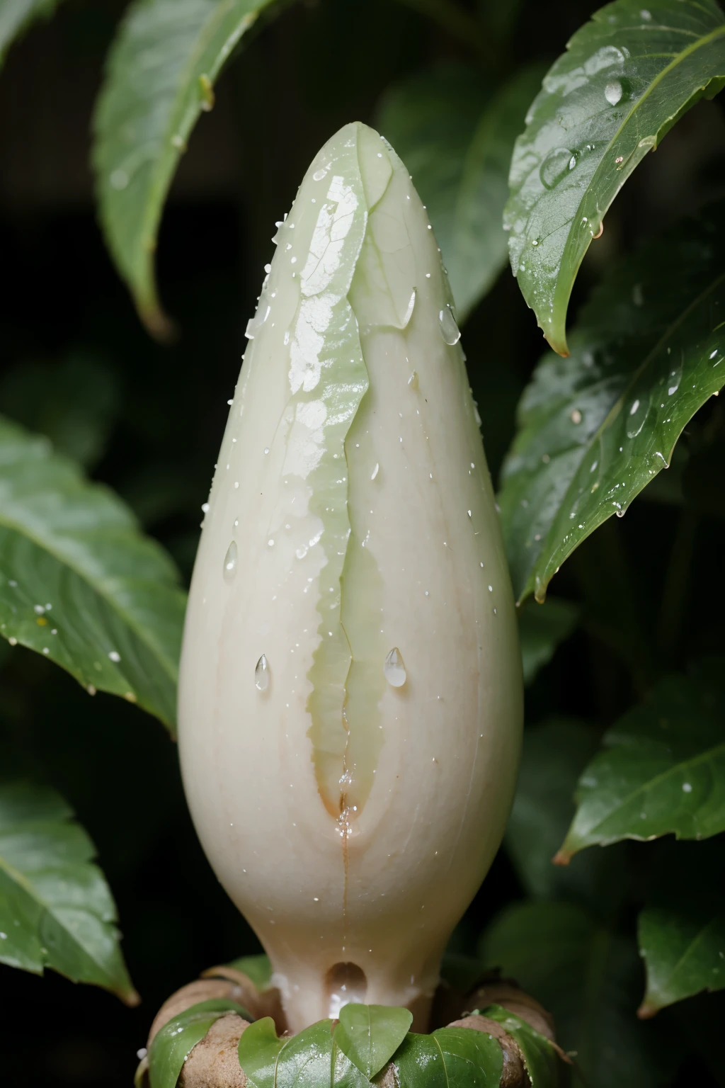 ((best quality)), ((masterpiece)), (detailed), perfect face, A single, crystal-clear water drop rests precariously on the tip of a vibrant green leaf. The weight of the drop bends the leaf slightly, but the surface tension holds it fast, creating a moment of perfect balance against a blurred natural background.