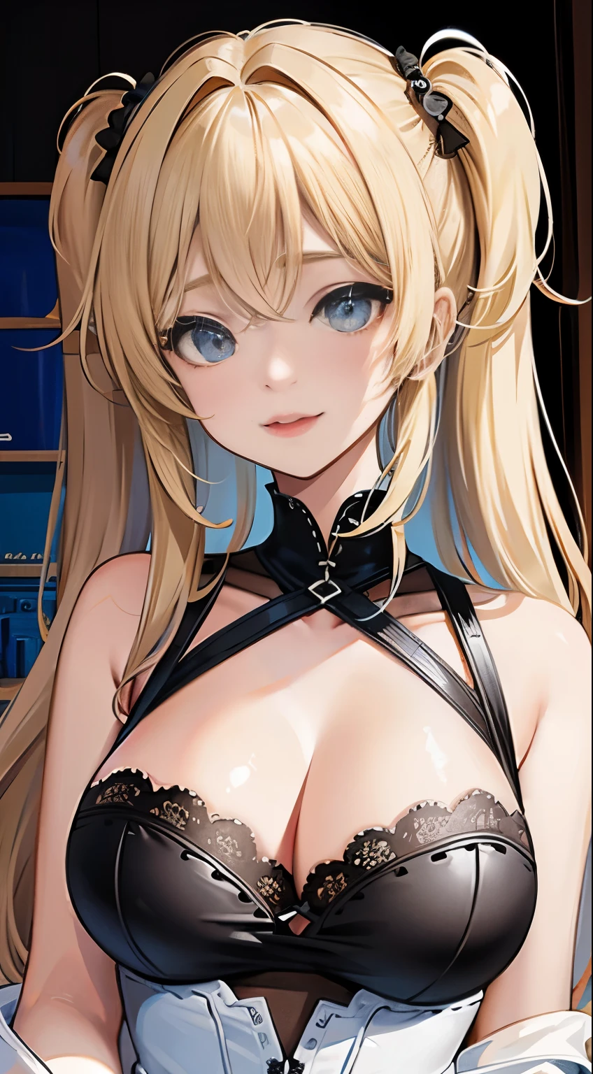 slight smile、big and full breasts、cleavage、huge tit