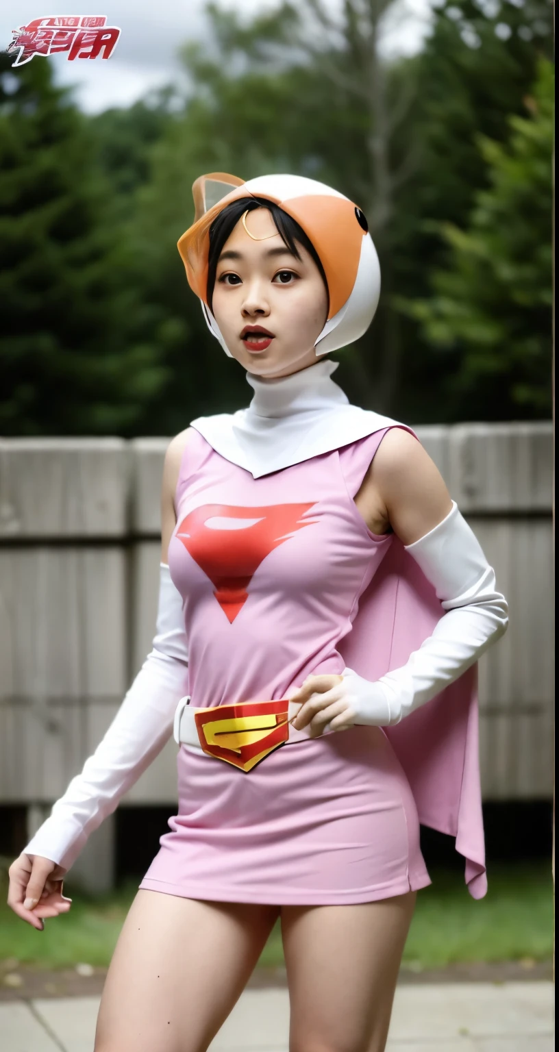 Highest image quality、real image、 beautiful girl、beautiful woman、beautiful sister、A woman wearing a pink dress and cloak is standing in front of a building, 18-year-oldの女の子,Jun the Swan、science ninja、beautiful woman、 As a retro-futuristic heroine, 18-year-old、As a retro-futuristic heroine, beautiful thighs、sheila, she - ra, anime female hero portrait, Portrait of a modern dharna, anime visual of super girl, super girl, official art, Dinah Drake, hironaka, blowjob white mecha