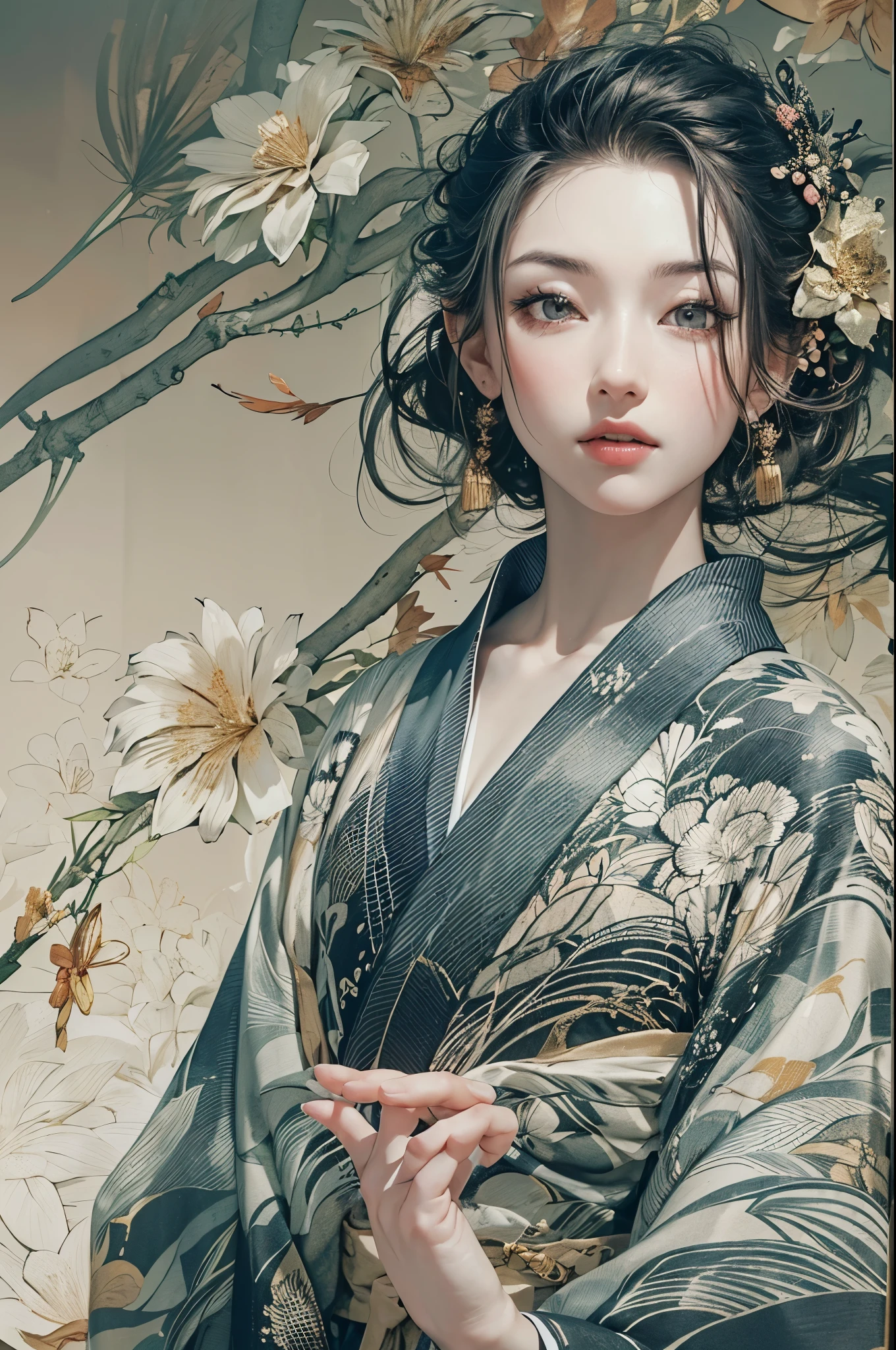 Umalinda warrior sexy, pretty face, Delicious Company, Alluring figure, Wearing a sexy open kimono. The artwork is created in a medium reminiscent of Japanese ink paintings....., 具有大胆的笔触和Monochromatic color palette. artist'Masterful technique reveals the intensity and power of the image'sense of presence,with the highest quality, Perfectly capture every detail with ultra-high resolution. Textures and intricate patterns on kimonos are rendered with extreme precision. Lighting is carefully designed,Enhance drama, Features deep shadows and subtle highlights. General, The artwork exudes elegance and power, Combining traditional Japanese aesthetics with a modern feel. Monochromatic color palette, Combine details, Create captivating and immersive experiences for your audience.