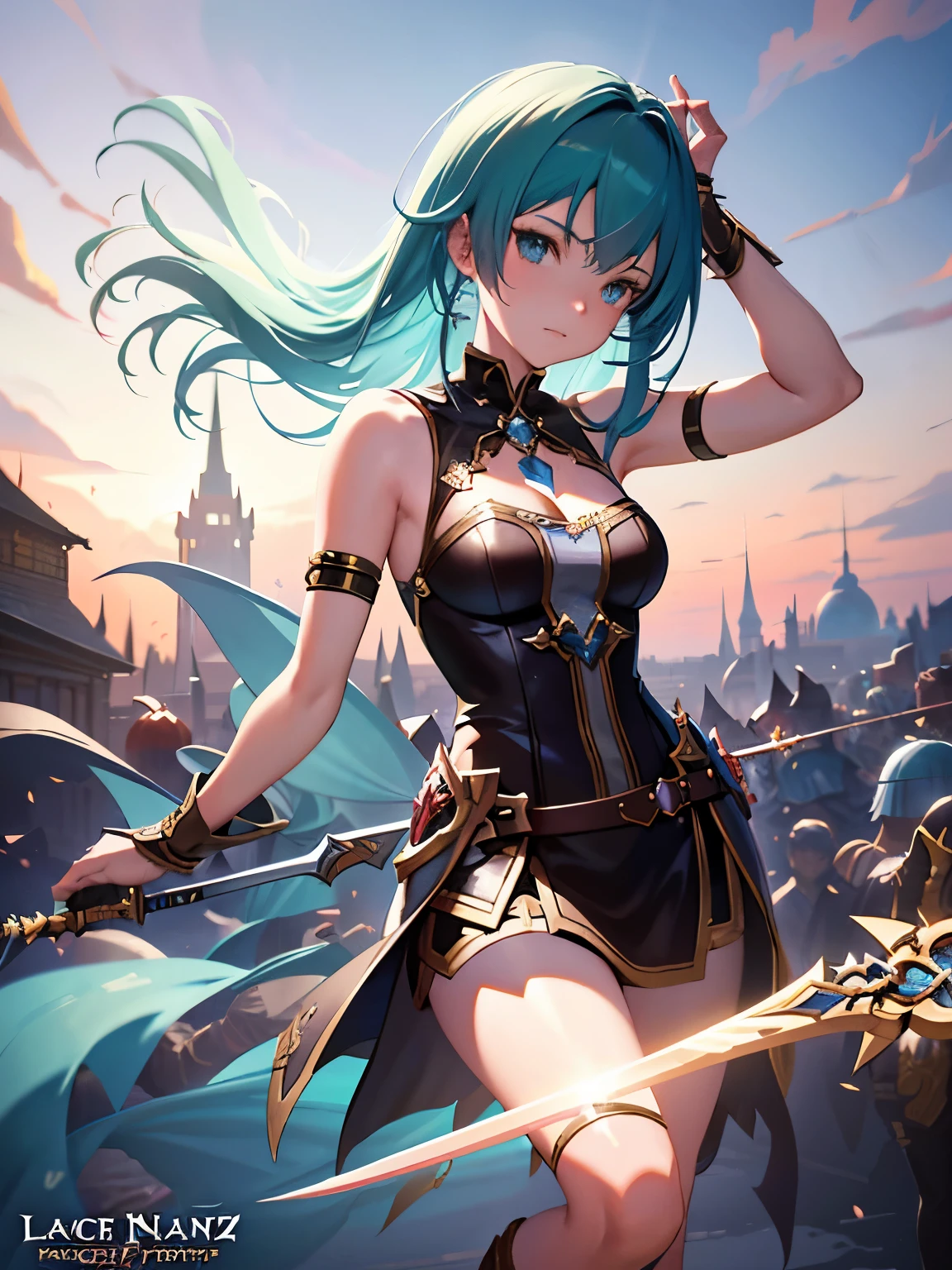 a close up of a person holding a sword on a stage, shadowverse style, anime fantasy artwork, 2. 5 d cgi anime fantasy artwork, anime epic artwork, anime fantasy illustration, shadowverse, cushart krenz key art feminine, beautiful fantasy anime, league of legend illustration, magical fantasy 2 d concept art, league of legends concept art, fantasy game art