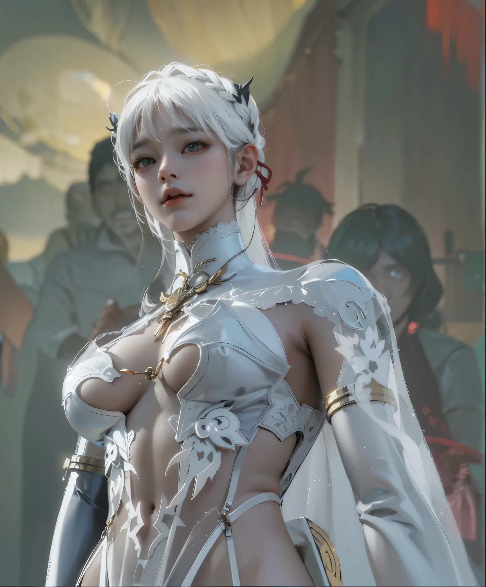 (극도의 디테일 CG Unity 8K 벽지, 걸작, 최상의 품질), (절묘한 조명과 그림자, 매우 극적인 사진, 영화 렌즈 효과), 모조 동물 귀, 매우 긴 머리카락, fantasy art, photo realistic, dynamic lighting, artstation, poster, volumetric lighting, very detailed faces, 4 k, 깊은 그림자, longeyelashes, light smile, white hair, glowing eyes, black eyes, makeup, determined, long hair, Verism, anime style, chiaroscuro, cinematic lighting, sparkle, stereogram, projected inset, Cubism, depth of field, UHD, retina, masterpiece, ccurate, anatomically correct, textured skin, super detail, high details, high quality, best quality, highres, 8k,