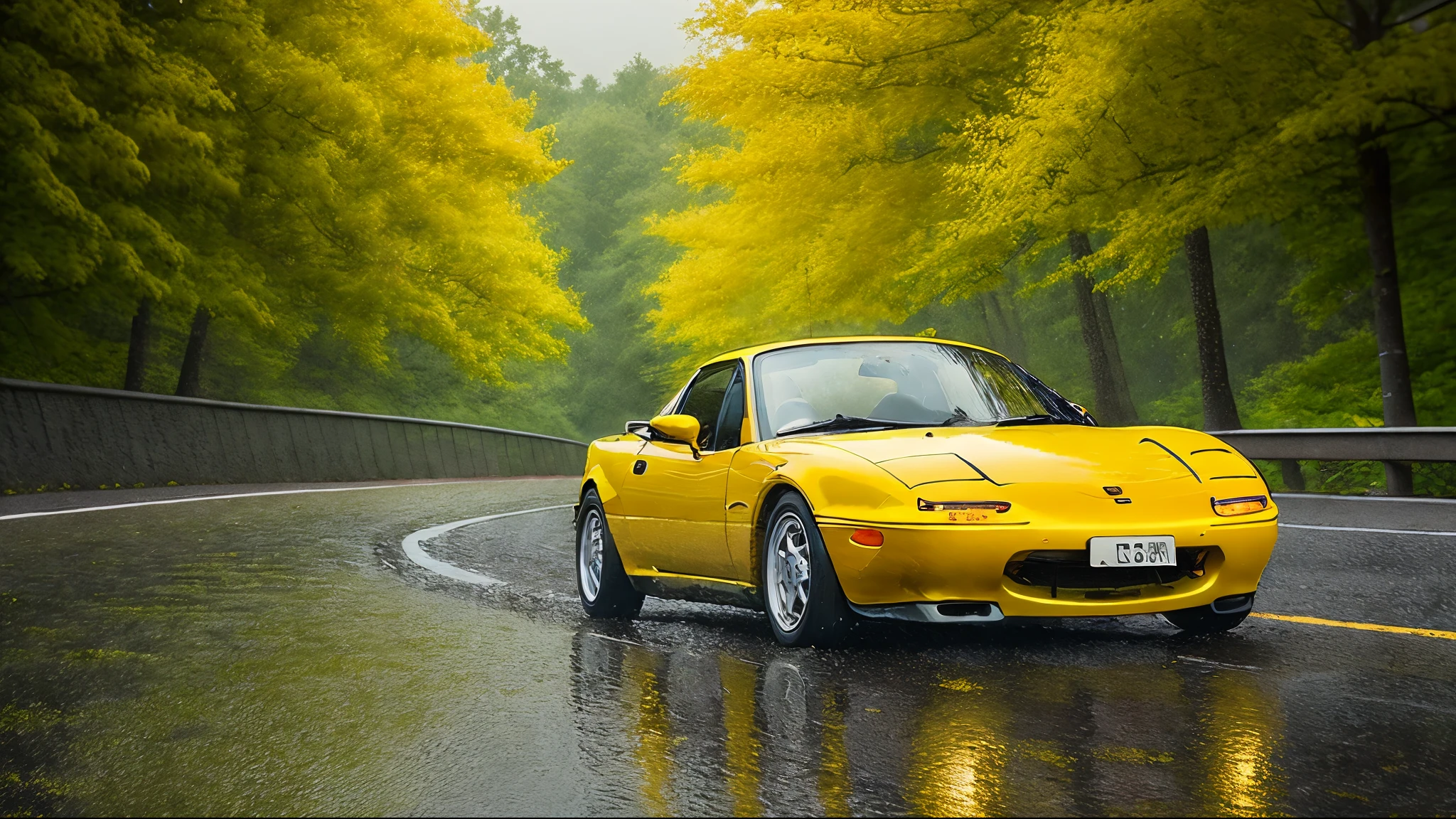 yellow sports car driving on a wet road in the rain, honda nsx, wallpaper mobile, sports car, extreme render, hyper real render, sport car, sportcar, hd wallpaper, wallpaper background, wallpaper hd, 4 k render, 4k render, desktop background, artistic render, mobile wallpaper, amazing wallpaper, wallpaper 4 k, wallpaper 4k, glossy yellow