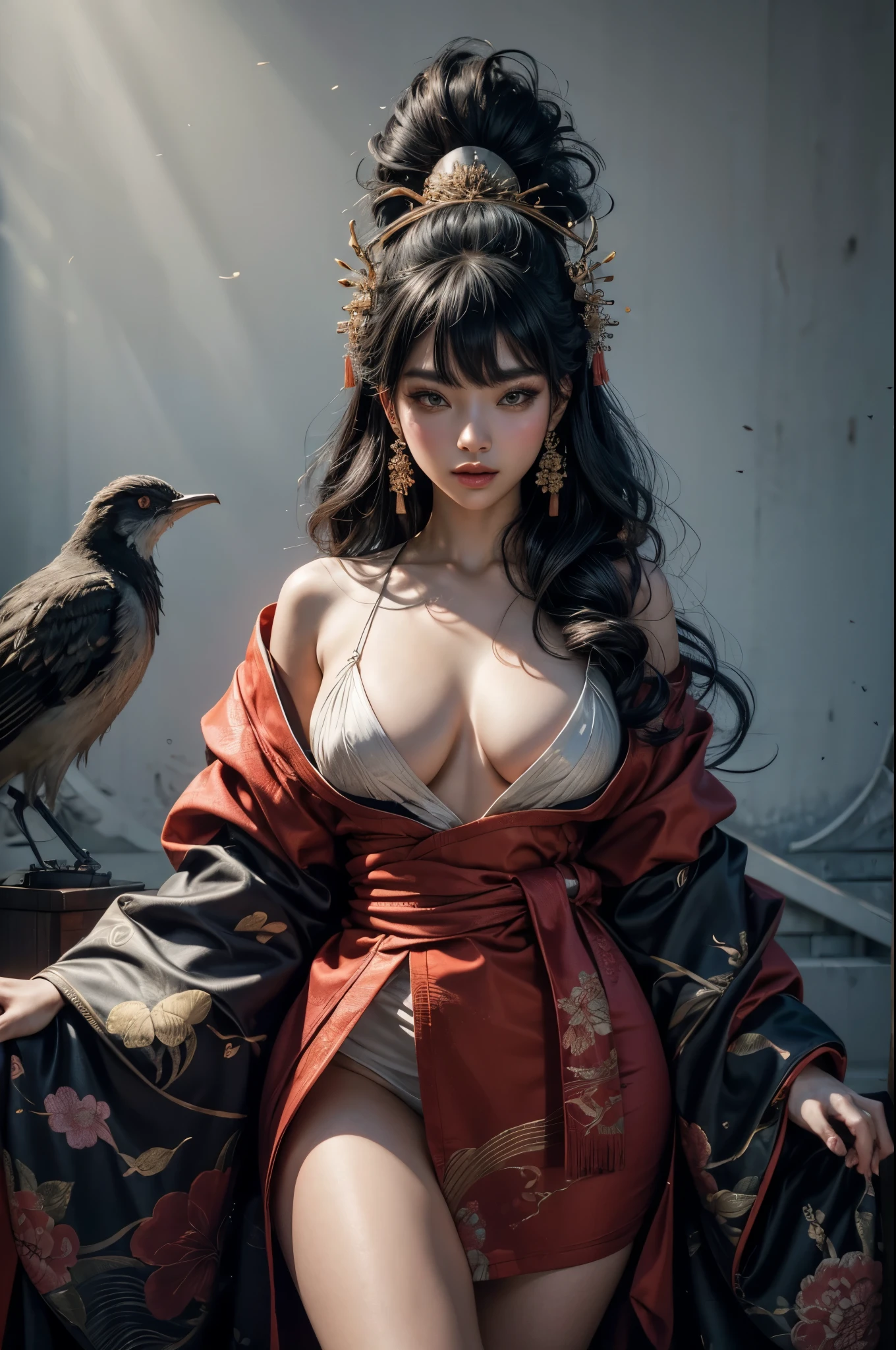 Umalinda warrior sexy, pretty face, Delicious Company, Alluring figure, Wearing a sexy open kimono. The artwork is created in a medium reminiscent of Japanese ink paintings....., 具有大胆的笔触和Monochromatic color palette. artist&#39;Masterful technique reveals the intensity and power of the image&#39;sense of presence，with the highest quality, Perfectly capture every detail with ultra-high resolution. Textures and intricate patterns on kimonos are rendered with extreme precision. Lighting is carefully designed，Enhance drama, Features deep shadows and subtle highlights. General, The artwork exudes elegance and power, Combining traditional Japanese aesthetics with a modern feel. Monochromatic color palette, Combine details, Create captivating and immersive experiences for your audience.