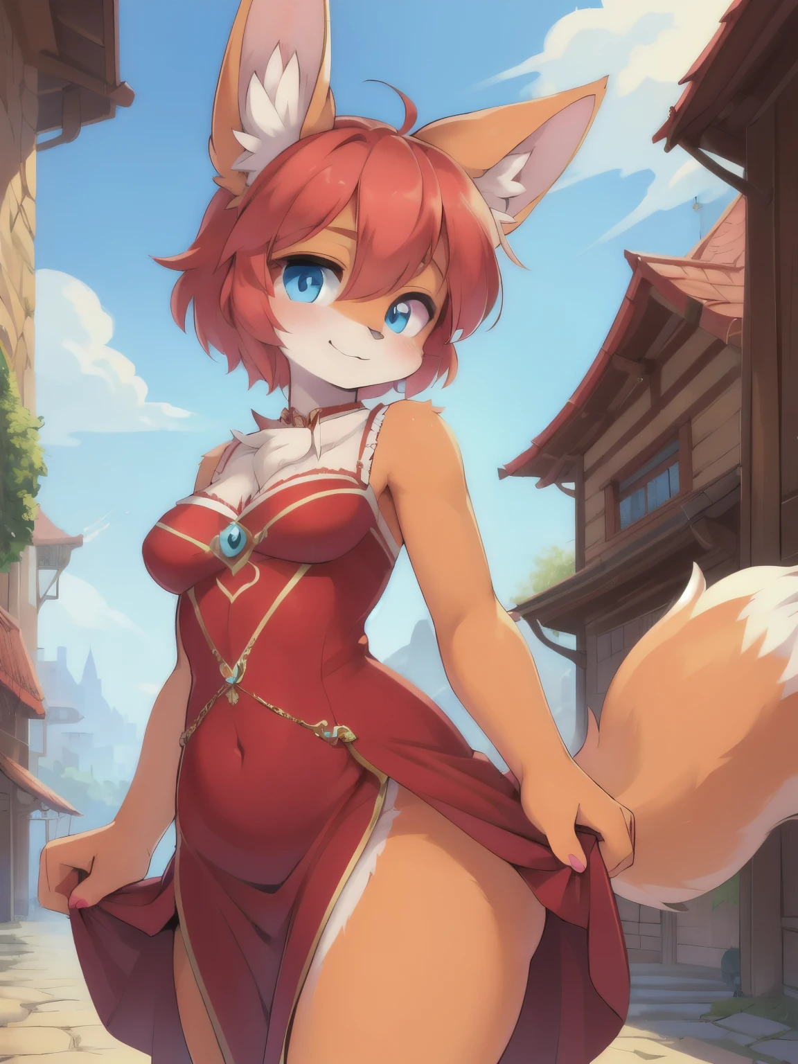 holo if a wolf girl, furry, fishnet stockings wrap the thighs, erotic, beautiful clothes , Lace, lace trims, lace clothing, lace clothing, china dress, dress, brown fur, thick thigths, foxy, Camel toe very obvious, The nipple contour pronounced