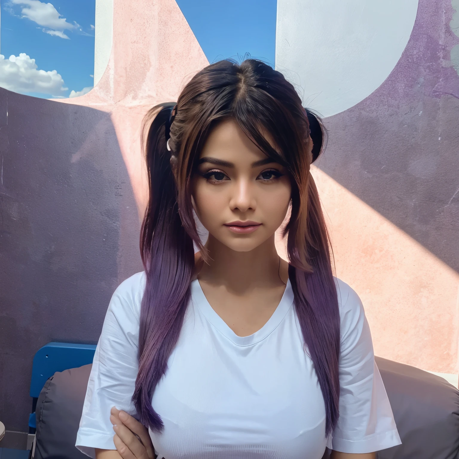  a woman sporting voluminous mega twintails in shades of pastel purple , 8k resolution