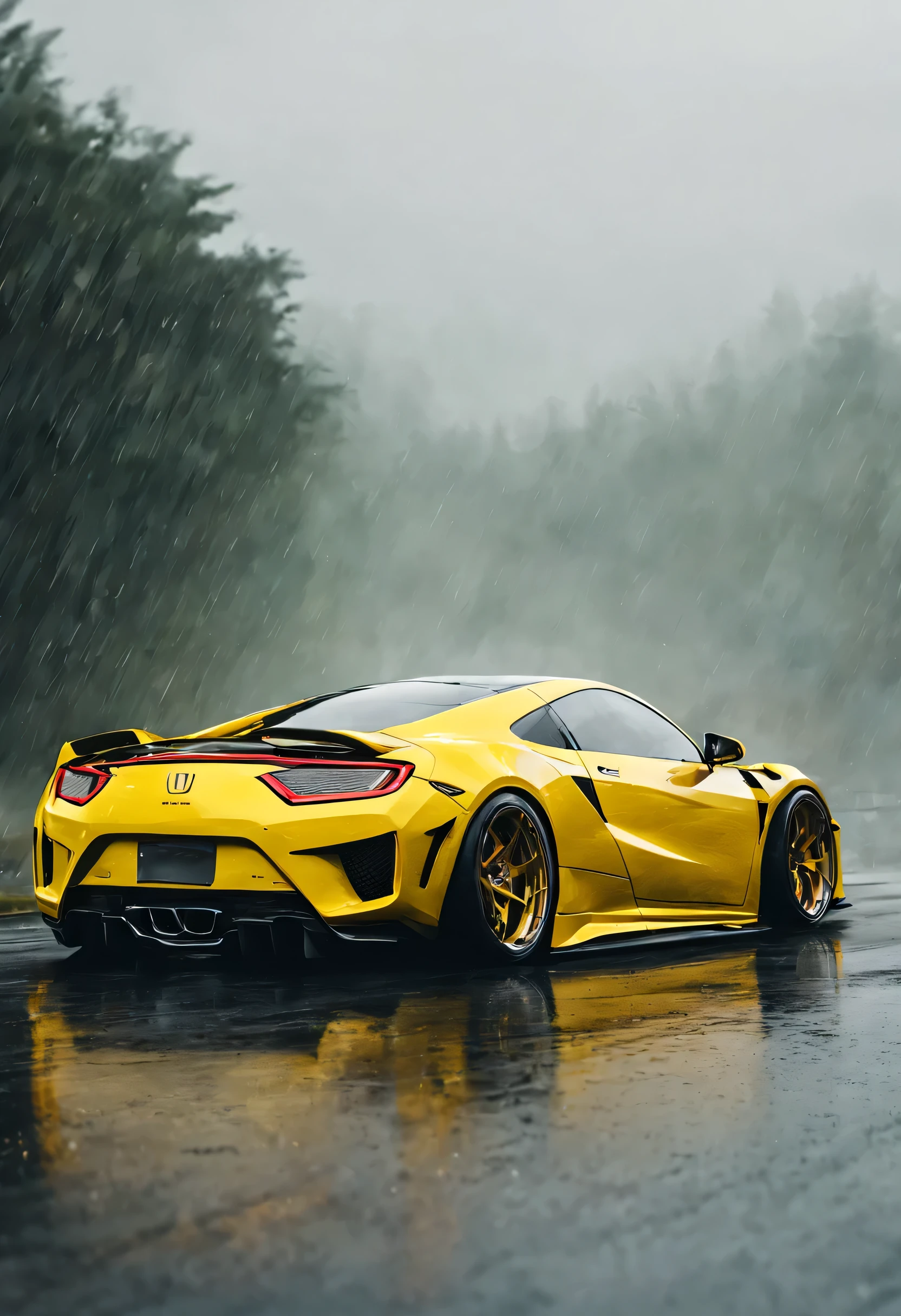 yellow sports car driving on a wet road in the rain, honda nsx, wallpaper mobile, sports car, extreme render, hyper real render, sport car, sportcar, hd wallpaper, wallpaper background, wallpaper hd, 4 k render, 4k render, desktop background, artistic render, mobile wallpaper, amazing wallpaper, wallpaper 4 k, wallpaper 4k, glossy yellow