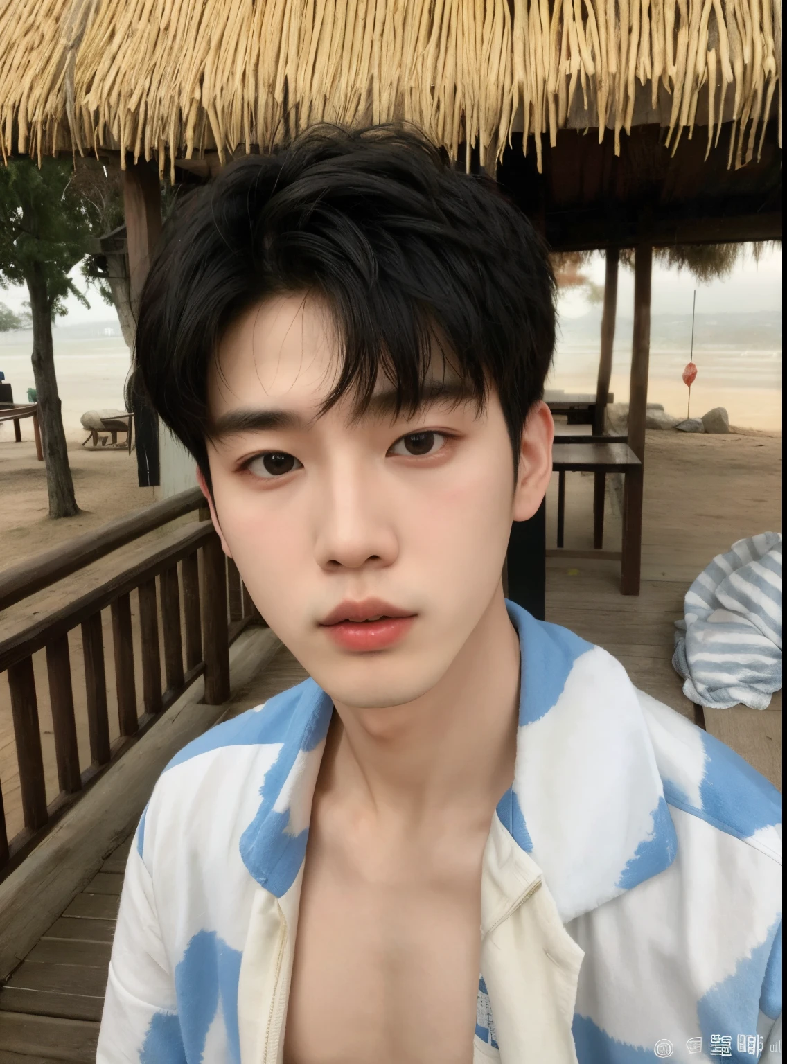 There is a man who is standing on a wooden platform., kim doyoung, cai xukun, pintar ulzzang, yanjun chengt, de cara delgada, foto de perfil en la cabeza, largo, kanliu666, Inspirado por Bian Shoumin, Jung Jaehyun, inspirado por Zhang Han, jinyoung shin, heise jinyao