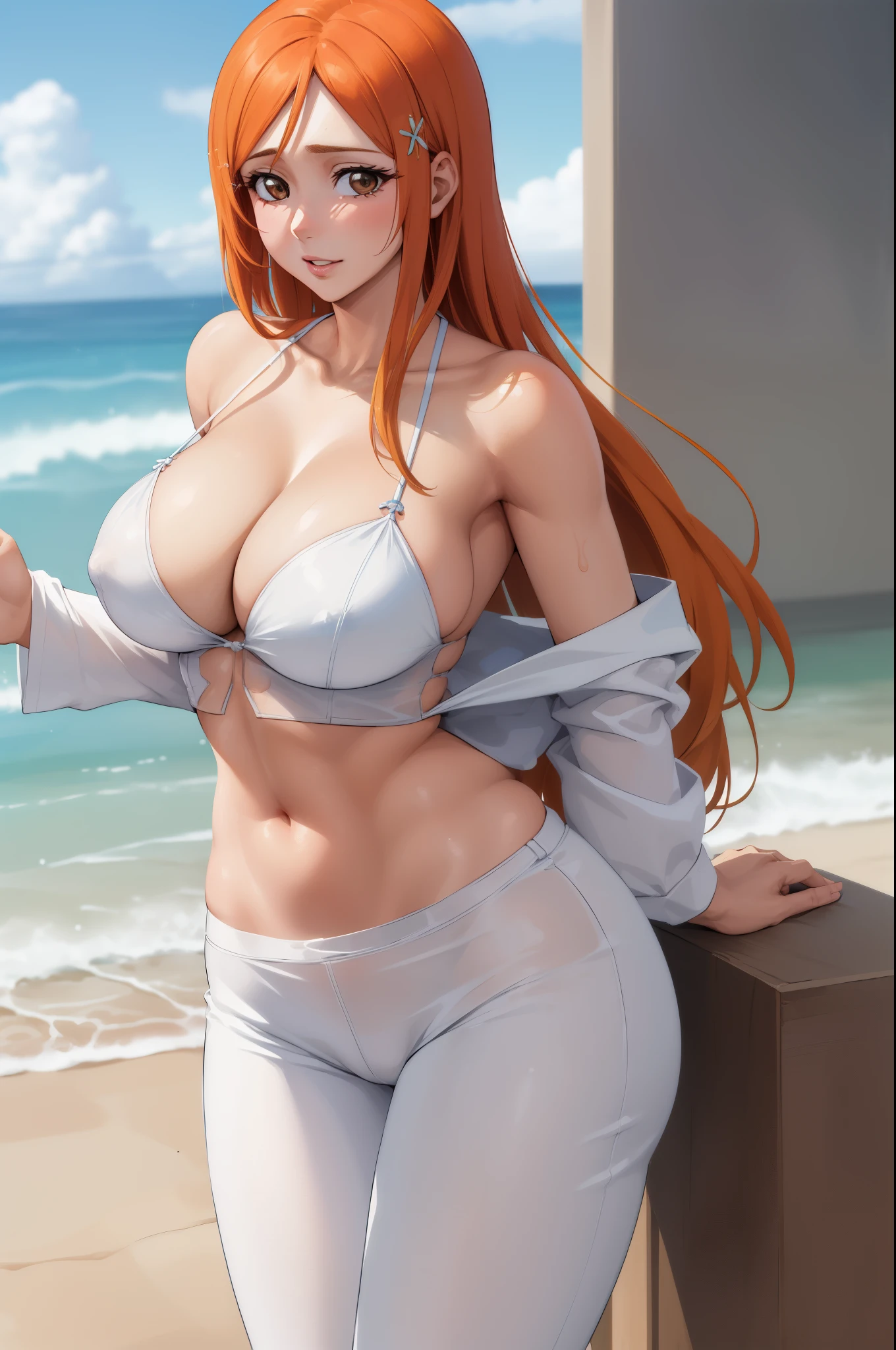 ((A melhor qualidade)), ((Obra-prima)), (Detalhado), Rosto perfeito, sexy, Atraente, ((4k)), peitos grandes, Orihime Inoue