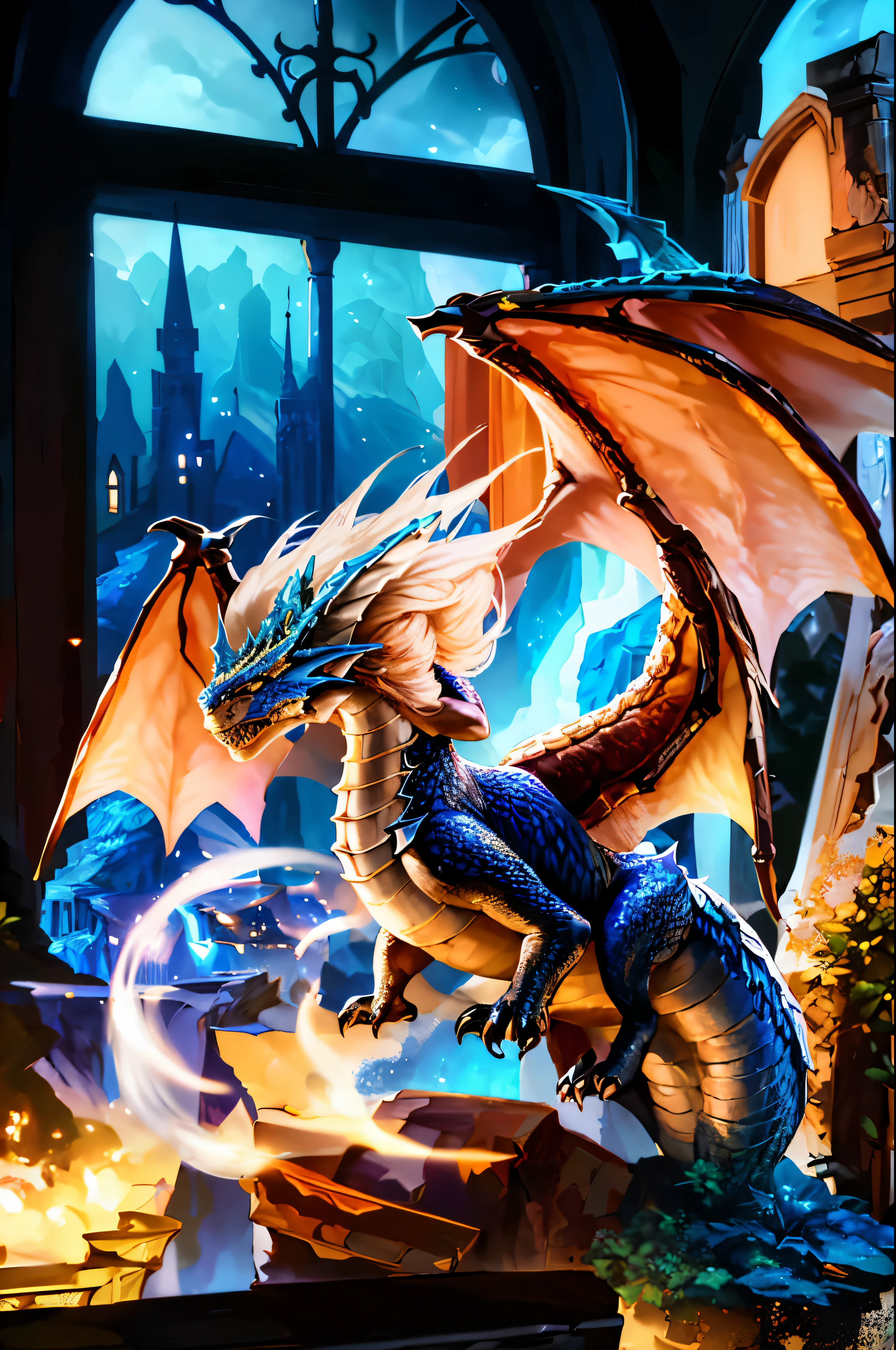 there is a woman holding a dragon statue in her hands, realistic fantasy illustration, detailed fantasy digital art, epic fantasy digital art style, magic fantasy highly detailed, charging through a dragons lair, beautiful detailed fantasy, closeup fantasy with water magic, detailed fantasy illustration, epic dragon, 4 k detail fantasy, fantasy art behance, 4k detailed digital art