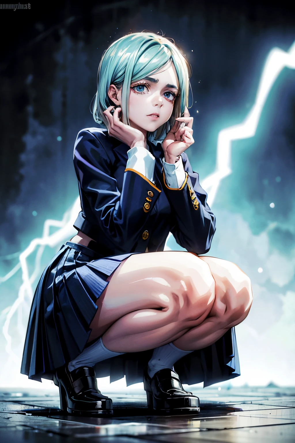 A woman lifting her skirt、Heart and white panties.、squatting、abrir las piernas、Tomado desde abajo、low angles、(Un hiperrealista), (Lightning), (high resolution), (8K), (muy detallado), (The best Lightningns), (hermosos ojos detallados), (de primera calidad), (ultra detallado), (masterpiece), (fondo de pantalla), (cara detallada), droopy eyes、pelo corto y liso、cabello color naranja、timidez、miradas、hasta el pecho、solo,、pechos afuera(dedo de camello)、Media cara、uniforme escolar azul oscuro、carrera escolar、una minifalda
