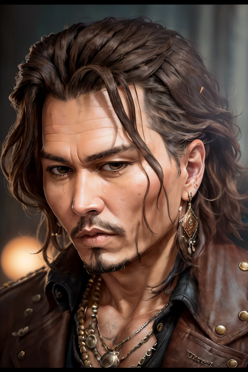 ((masterpiece), ((high detail: 1.1), (Johnny Depp with a rough, natural face), (nsfw), beautiful and detailed eyes, (detailed face and eyes with a resolution of 1.2), noise for an added realistic touch, a real photo with PSD editing, lamp film photography creating sharp focus and contrast lighting, intricately detailed skin texture, high resolution 8k Ultra HD, crazy levels of realistic detail, professional photography using an SLR camera, soft lighting that complements the high quality image, film grain for an authentic texture, Fujifilm XT3) --auto --s2

((masterpiece), (Johnny Depp walking through the j