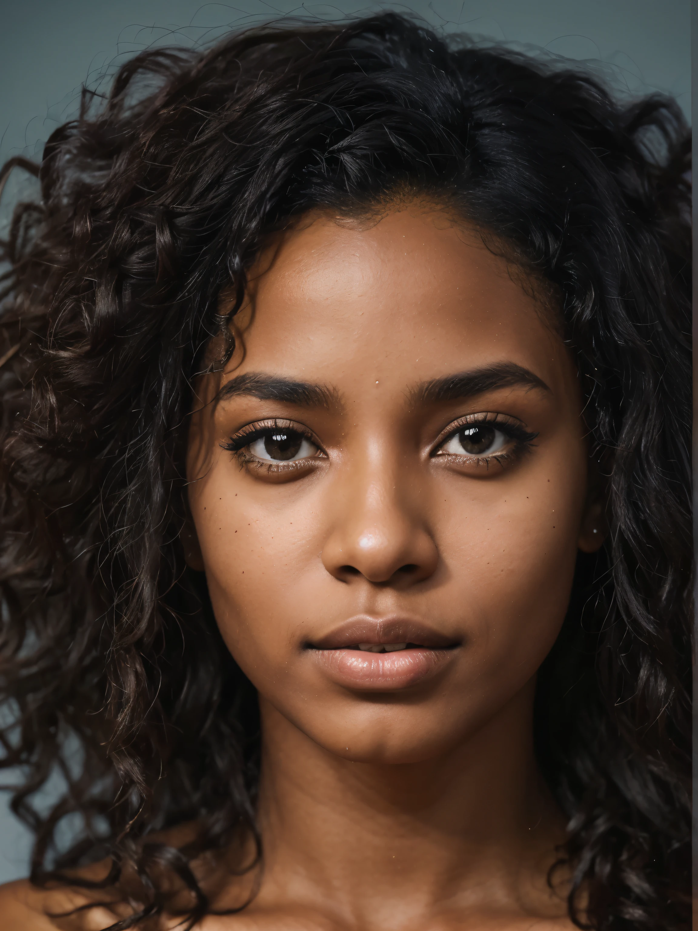 Mulher negra brasileira, pele escura, 25 anos de idade, modelo, realismo extremo