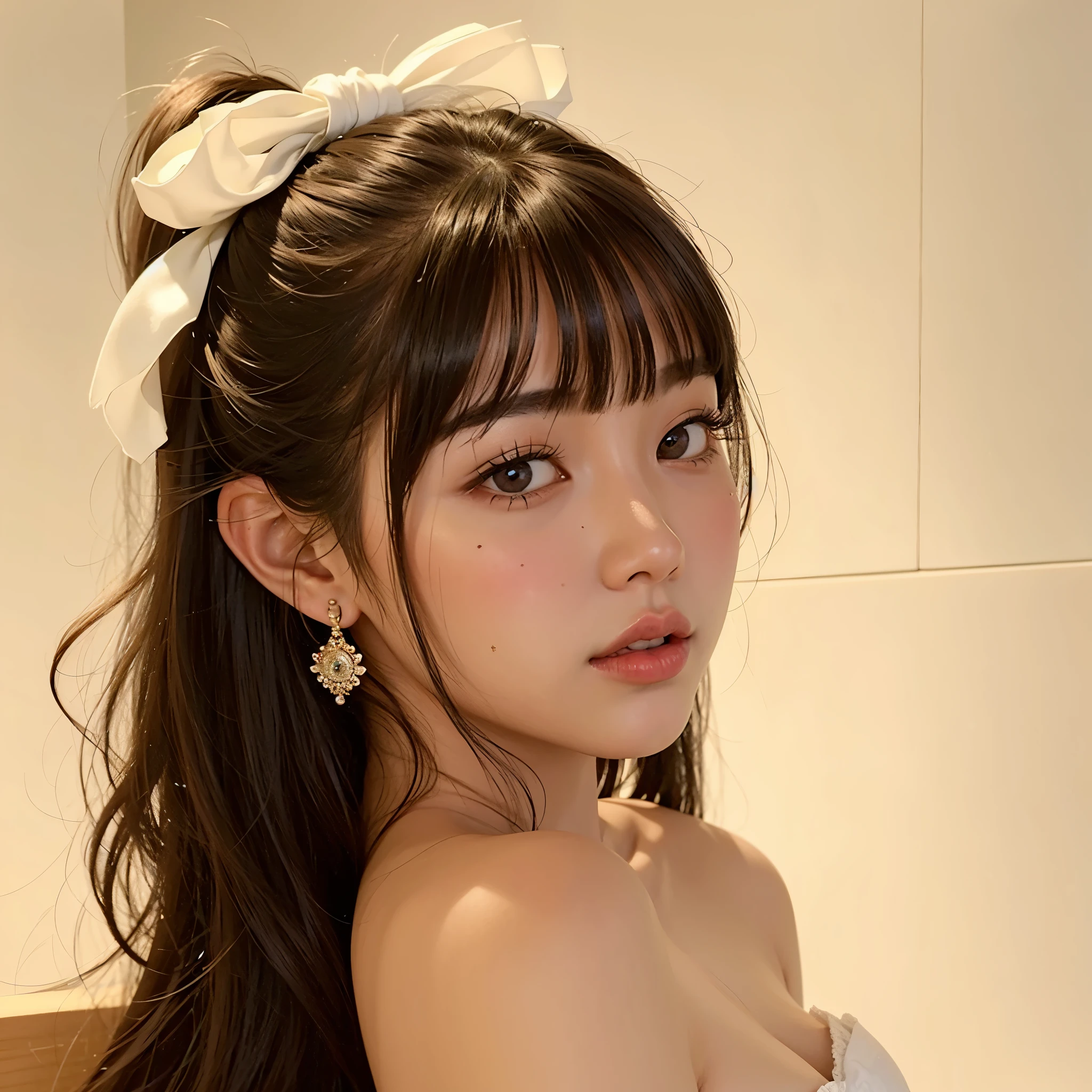 hay una joven con un lazo blanco en la cabeza, Lalisa Manobal, Lalisa Manoban de Blackpink, jinyoung shin, jaeyeon nam, con flequillo, flequillo rizado y cola de caballo, con flequillo completo, neat hair con flequillo, heonhwa choe, ulzzang, sakimichan, muchacha coreana, hermosa mujer surcoreana
