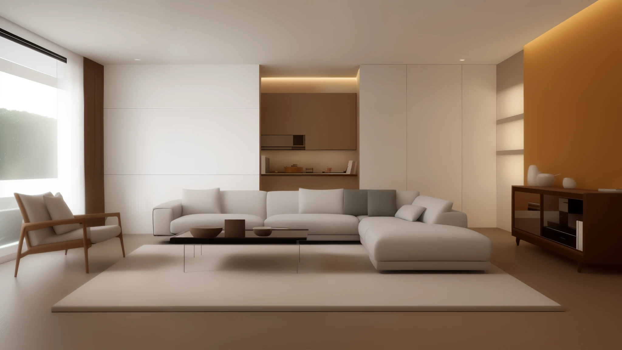 Alafid living room with white sofa and coffee table, Modern and simple, elegant minimalism, Modern and simple设计, Simple and clean, maximalist interior design, minimally modern, Modern and simple, minimalist design, modern living room, simple furniture, Warm ambient lighting, Neutral plane lighting, Soft ambient lighting, bright ambient lighting, white accent lighting, glowing white accent lighting