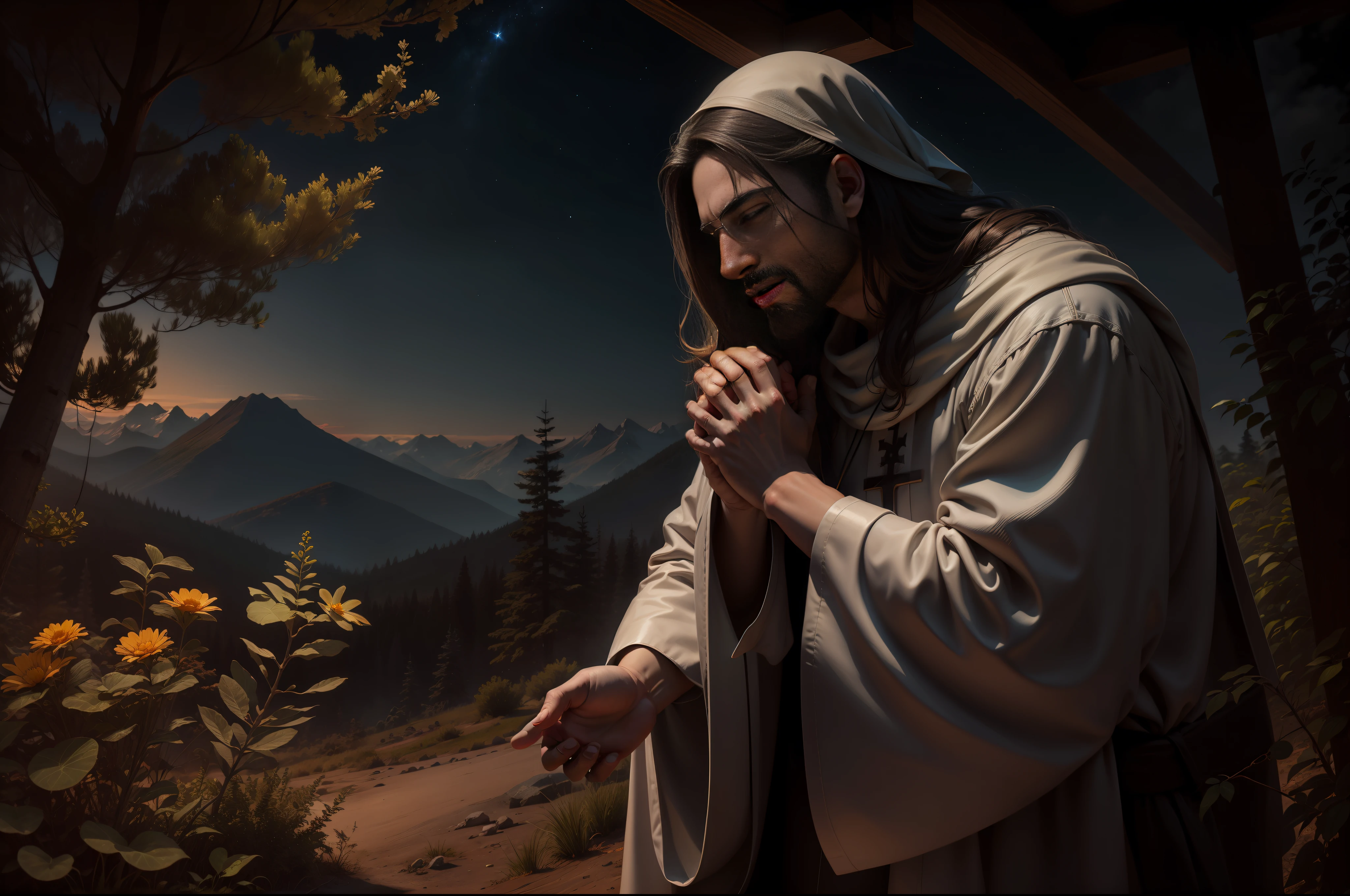 doa, homem Rezando, homem orando, Rezando, FAITH IN GOD, Jesus Cristo, Cristo Jesus, messias, prayers to God, montanhas, Caminhos, Natureza, Deus, skies, celestial, Rendering, fotorrealista, Ultra HD |, 4k, texturas detalhadas, cores detalhadas, Sombras realistas, sombras detalhadas, Cristo, decente, long tunic, Moving prayer, exciting prayer, Praying with emotion, peace of mind, floresta nas montanhas, palmeiras, homem, macho, Jesus, iesus, Messias de Israel, hebreu,