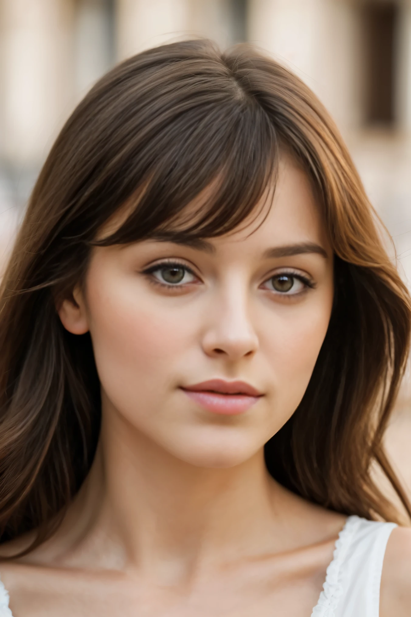 Portrait of a brunette woman in France, clear facial features, cinematographic, Lente de 35 mm, f/1.8, accent lighting, global lighting --uplight --v 4