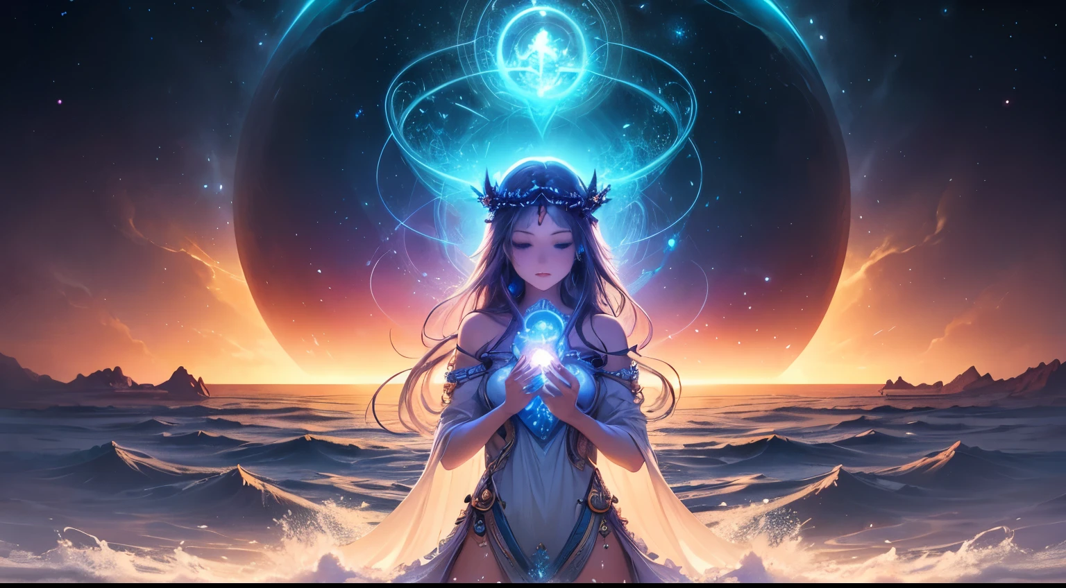 Dive into the ether flowing with the eternal soul through the vibrations of love, everything is connected, flowing energy, spiritual, god聖な, dream-like, cosmic, concept art, amazing, feminine beauty, god, pineal gland, dream-likeArt