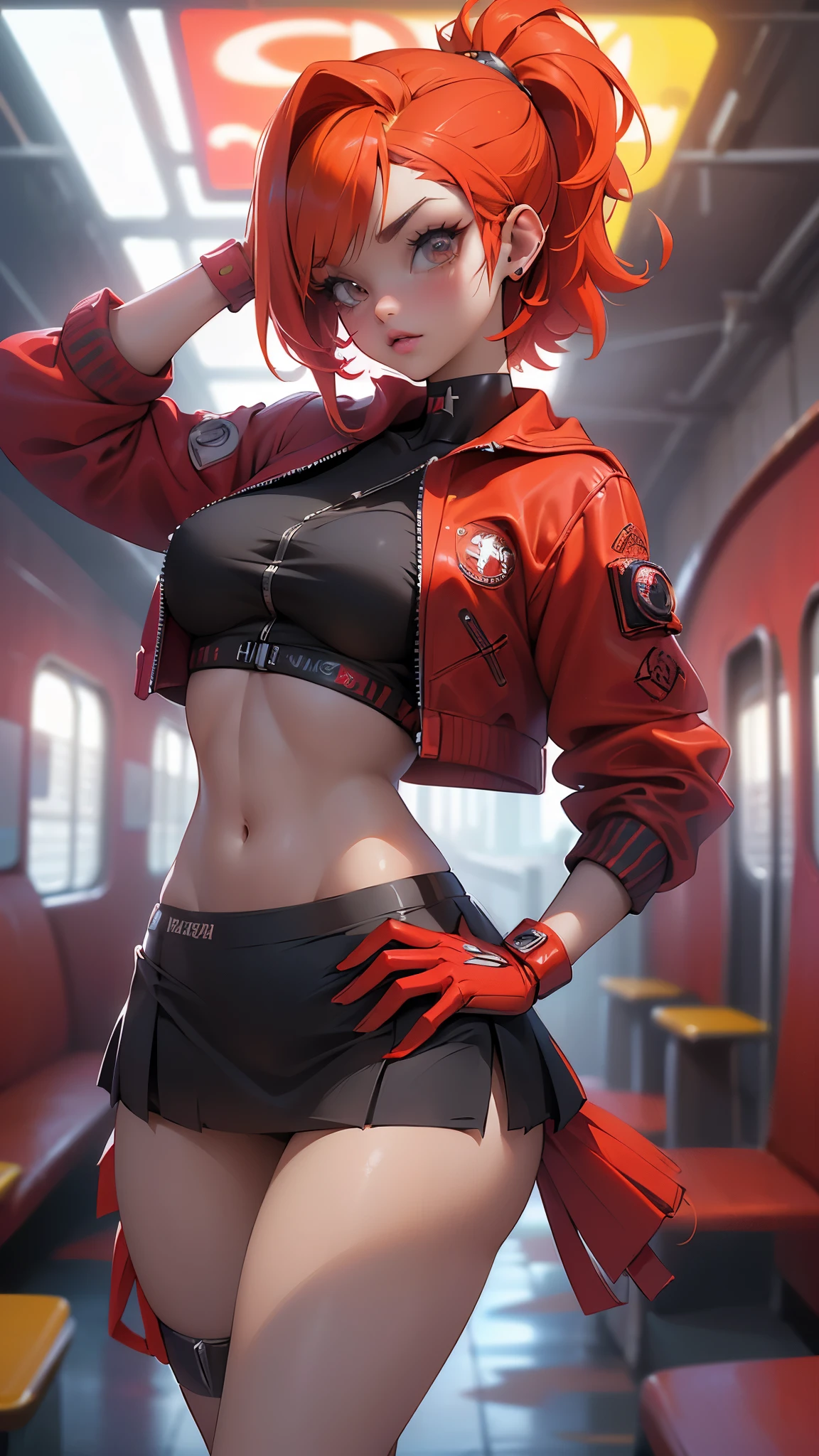 (La mejor calidad,A high resolution,Ultra - detallado,actual),Ariana Grande, 1 linda jovencita, , pelo trenzado, con capucha de color rojo, (Tema de Caperucita Roja:1.4) , dynamic pose, fondo camino forestal batido, Dramatic, chromatic aberration. (Fondo dentro de un tren abandonado:1.4), ,( ciberpunk 2.1), (dedos detailed), photo of beautiful age 18 girl, blonde hair, sexy, beautiful, naked, (perfect breasts:1.4 ) , big , (nipples) , (dslr:1.4 ) , 8k, 4k, cinematic film still, natural skin, textured skin, outdoors, snow,(cabello rojo largo:1.4), (miniskirt colegiala rojo:1.4), (perfect anatomy:1.4), (usa la inteligencia seaArt 2.1), (guantes negro ciberpunk :1.4), (mostrando panties :1.4)