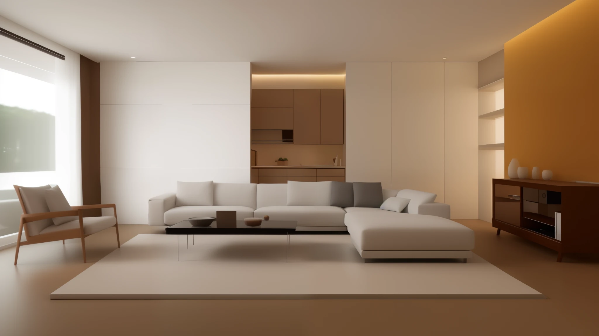 Alafid living room with white sofa and coffee table, Modern and simple设计, Modern and simple, elegant minimalism, maximalist interior design, Simple and clean, minimalist design, Warm ambient lighting, minimally modern, simple furniture, Soft ambient lighting, Clean 3D rendering, elegant rendering, minimalist lighting, Modern and simple, 3D rendering style, modern living room