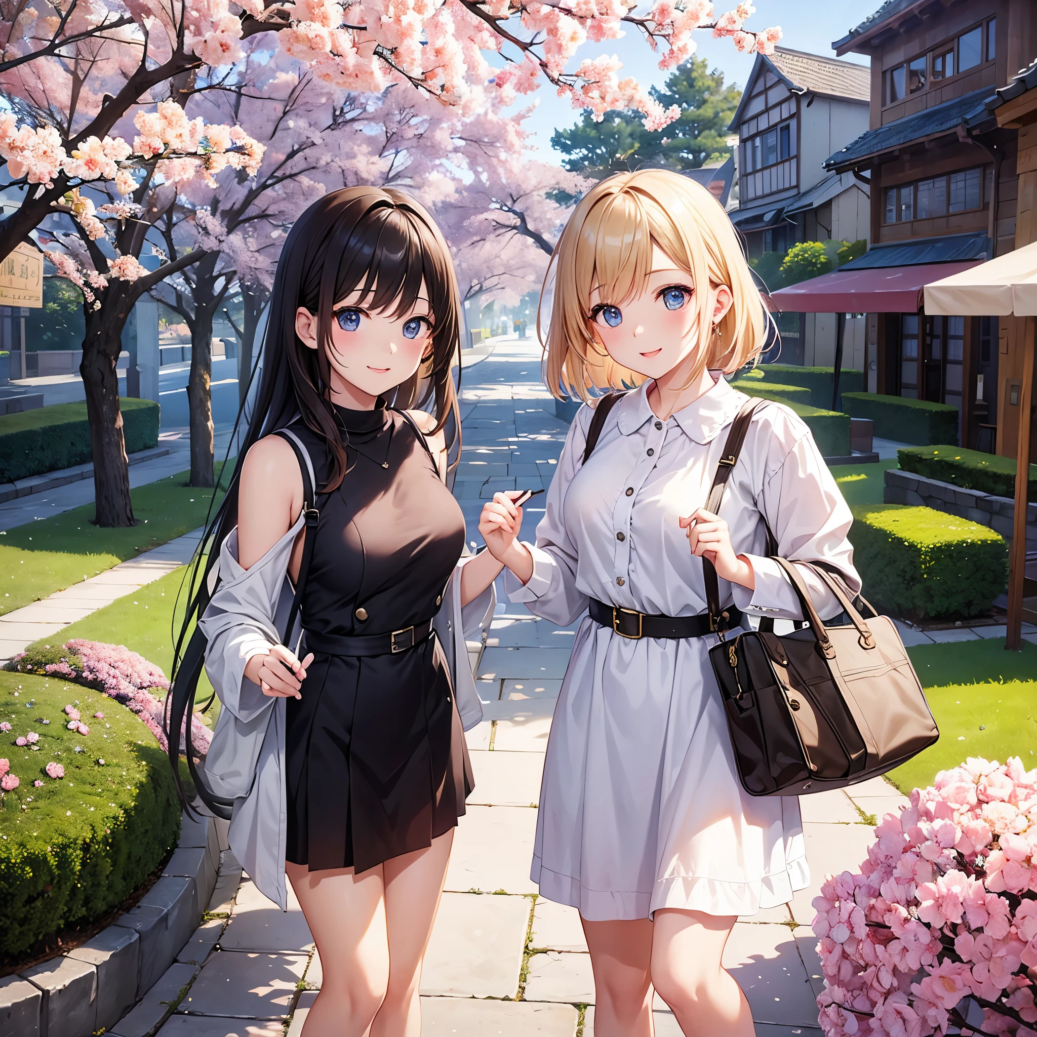 Modern casual wear heroine,Selfie stick,It is recommended to go to the island country for cherry blossoms,Ancient European city street background,Market stalls,antique handicrafts,sunshine stone road,medieval architecture,ancient castle,as《midnight in paris》sense of time travel,Fusion《gourmet food、prayer and love》travel spirituality,With a hint《love at dawn》romantic encounter。
