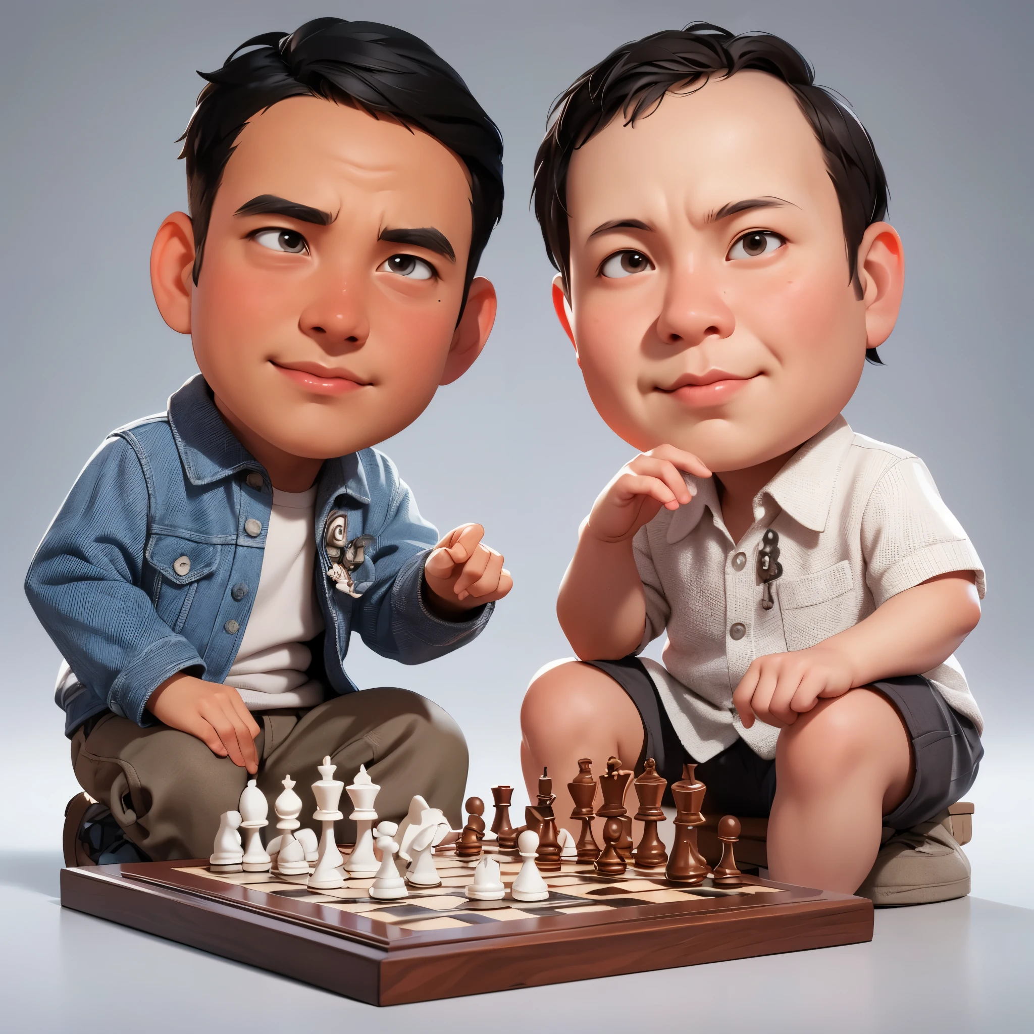 two children playing chess with each other on a wooden board, !!playing chess!!, by Russell Dongjun Lu, ross tran and bayard wu, yanjun chengt, 3d characters, chess, by Rudy Siswanto, jin shan and ross tran, adorable digital painting, by Fei Danxu, realistic 3 d style, promotional render