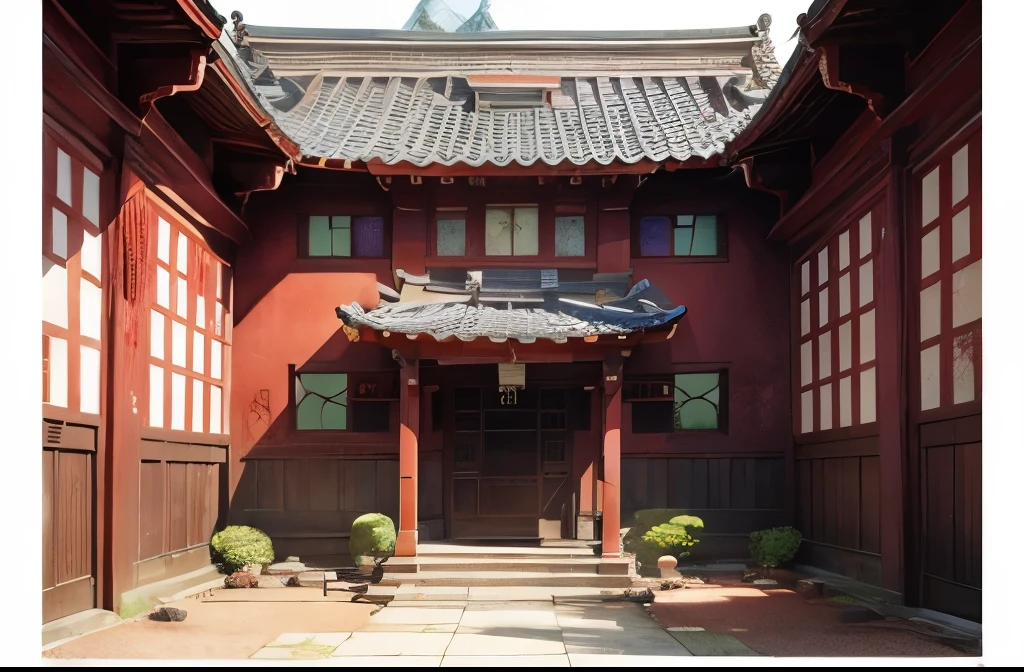 Byodoin Phoenix Hall、red、There are no people、portal、Da Fei、watercolor、frontの門扉、Tattered、Decayed、weathered、front