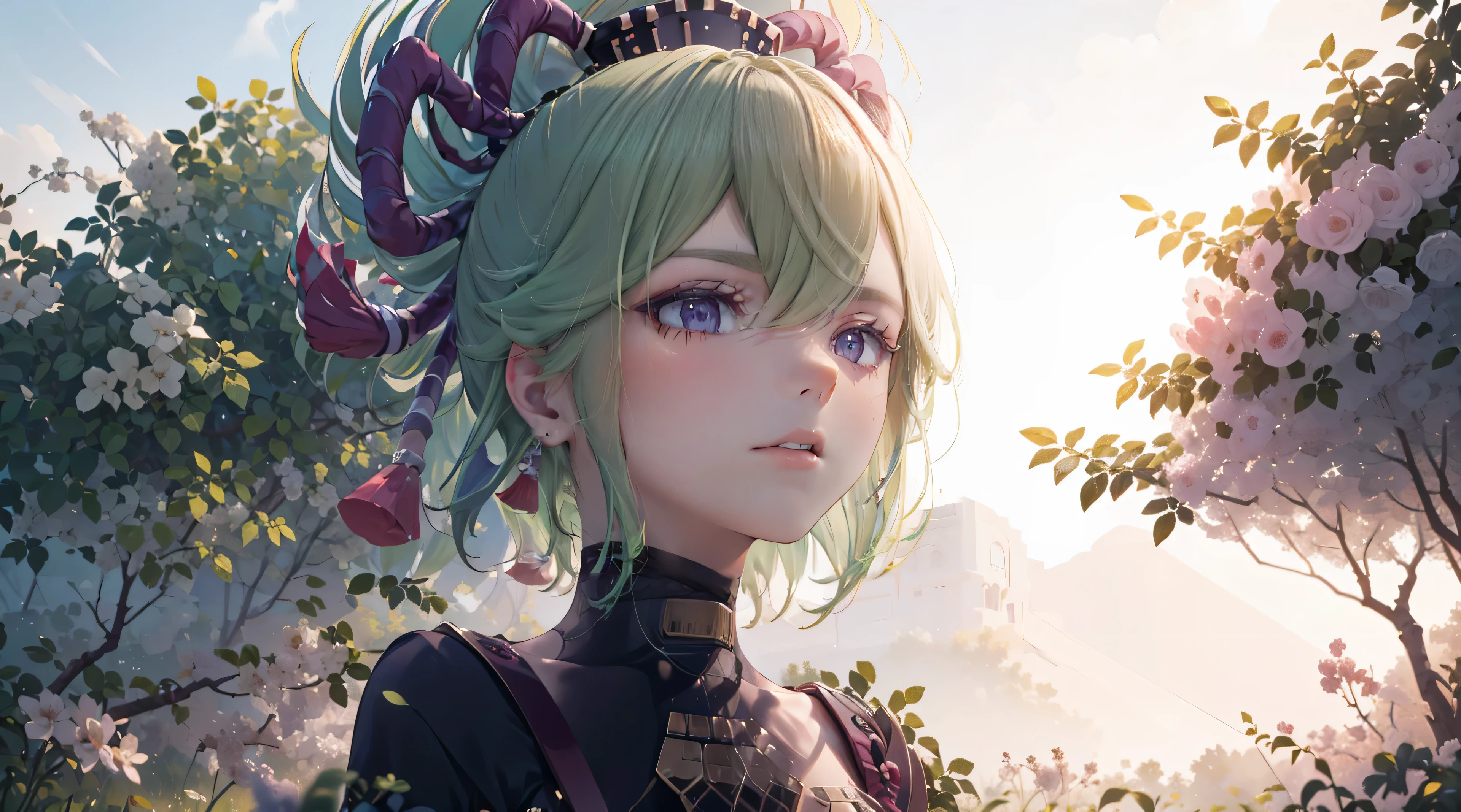 (best quality,8k,height,Masterpiece:1.2),(realistic,photorealistic,photo-realistic:1.37), In purple eyes, Classic maid outfit, Traditional Japanese Bakery,Beautifully detailed eyes,happiness,glowing eyes,smile,บรรยากาศquiet,Traditional Japanese clothing,work(best quality,Full range,advert:1.2),bright and warm,Sweet and sleepy,happinessบริบูรณ์,รอยsmileสดใส,cherry tree,quiet,aroma,dreamlike,bright colors,delicate light,Traditional Japanese tea set,Lively atmosphere