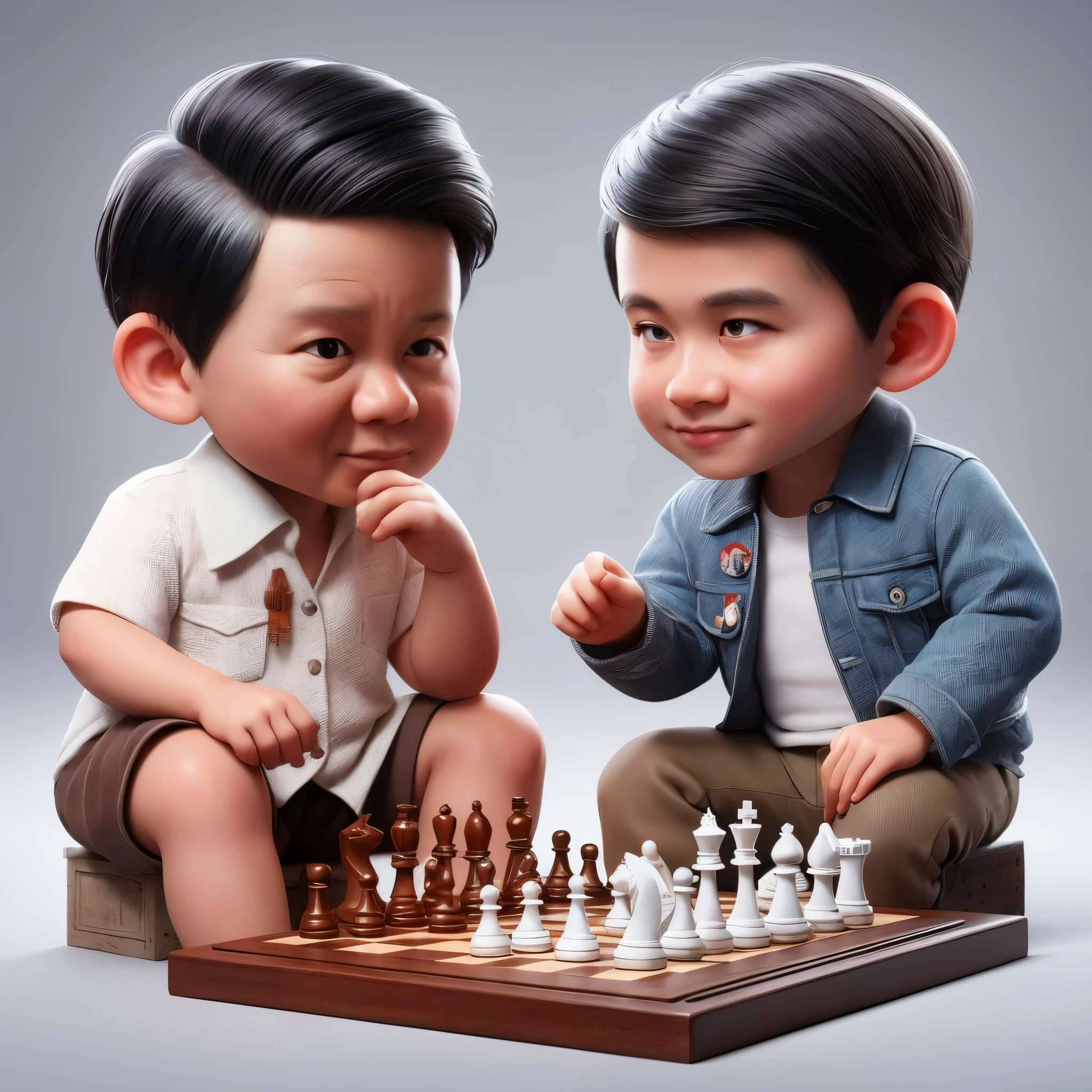 two children playing chess with each other on a wooden board, !!playing chess!!, by Russell Dongjun Lu, ross tran and bayard wu, yanjun chengt, 3d characters, chess, by Rudy Siswanto, jin shan and ross tran, adorable digital painting, by Fei Danxu, realistic 3 d style, promotional render