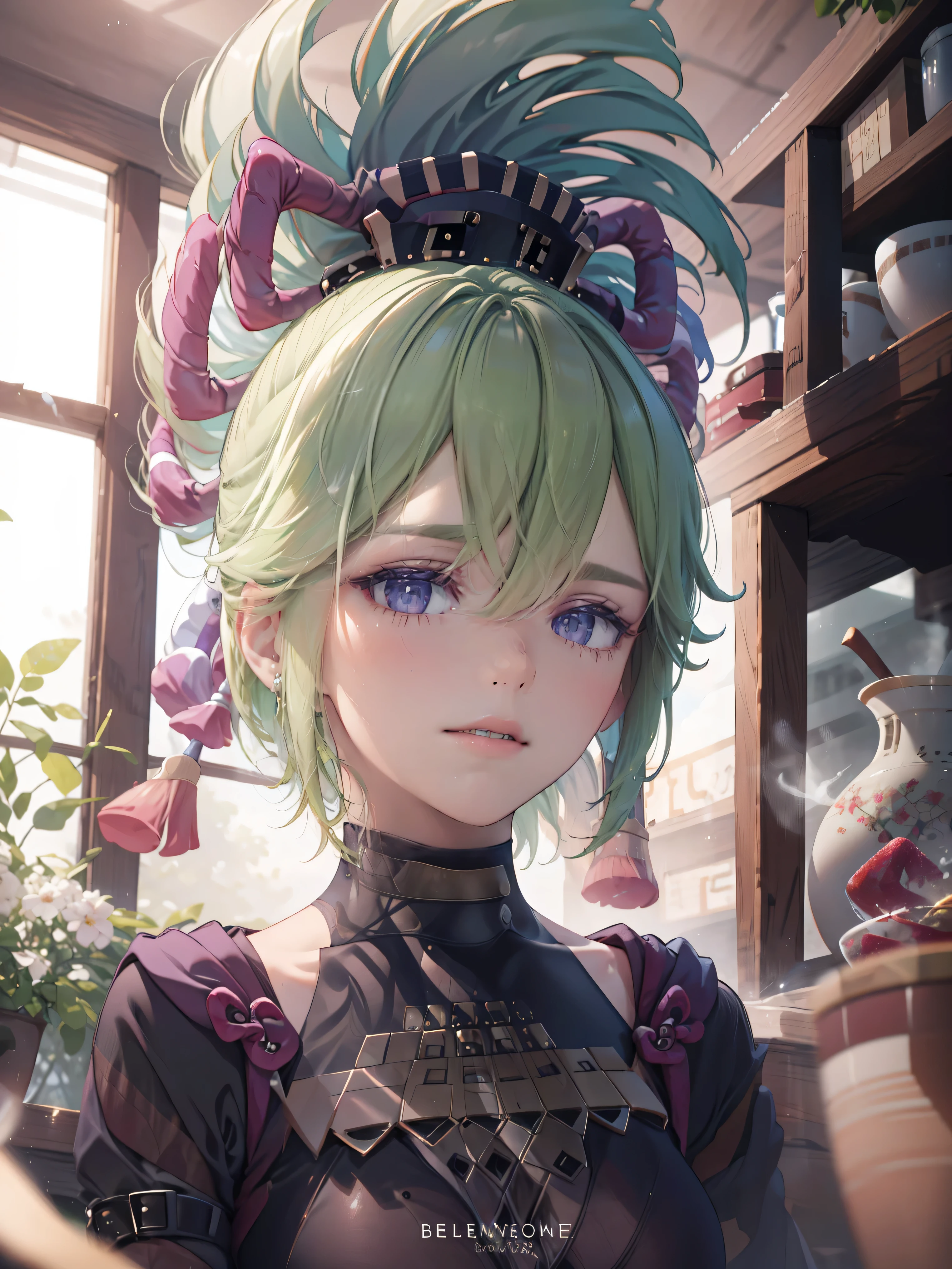 (best quality,8k,height,Masterpiece:1.2),(realistic,photorealistic,photo-realistic:1.37), In purple eyes, Classic maid outfit, Traditional Japanese Bakery,Beautifully detailed eyes,happiness,glowing eyes,smile,บรรยากาศquiet,Traditional Japanese clothing,work(best quality,Full range,advert:1.2),bright and warm,Sweet and sleepy,happinessบริบูรณ์,รอยsmileสดใส,cherry tree,quiet,aroma,dreamlike,bright colors,delicate light,Traditional Japanese tea set,Lively atmosphere, The background is an old Japanese town with cherry trees.,
