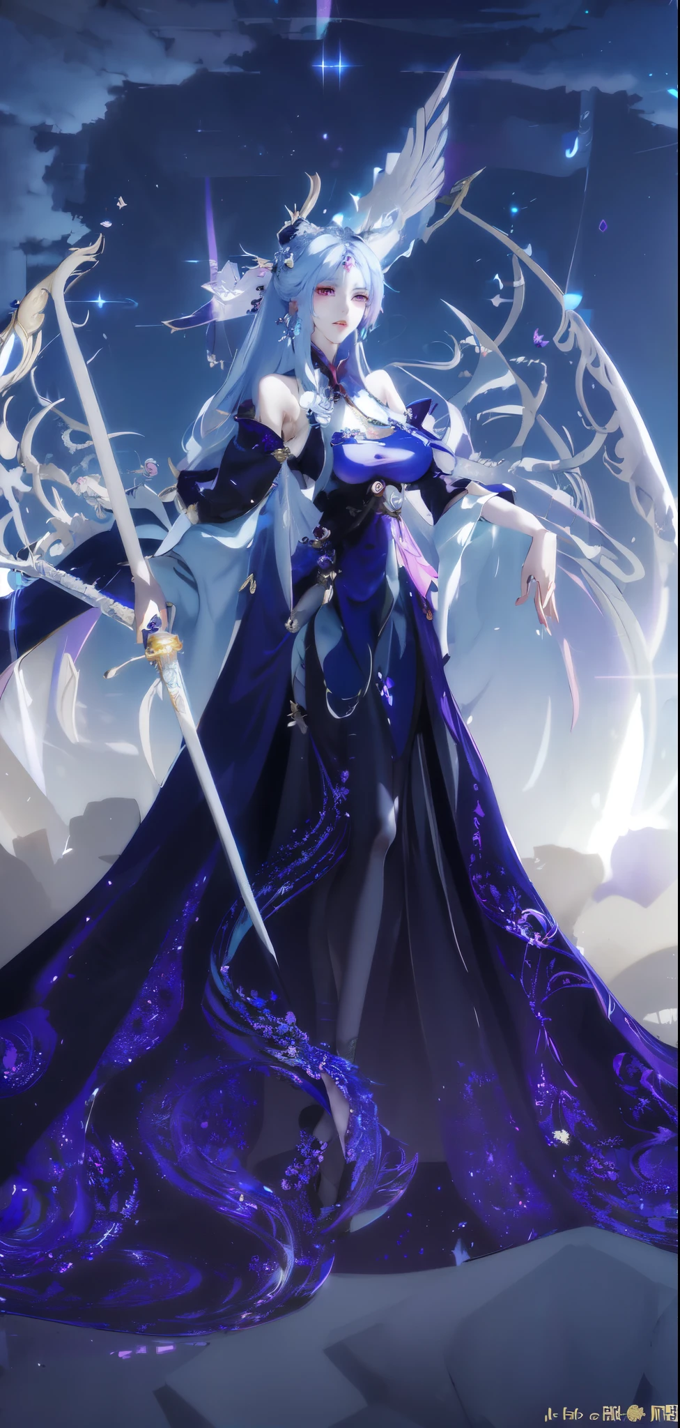 Wearing a purple skirt、Anime girl holding sword and hat, ((a beautiful fantasy empress)), full body xianxia, Beautiful celestial mage, a beautiful fantasy empress, ethereal fantasy, beautiful fantasy anime, As a mysterious Valkyrie, [[fantasy]], xianxia fantasy, Astral Witch Clothes, fantasy art style, gothic shoujo anime girl, Astral Fairy, goddess in heaven