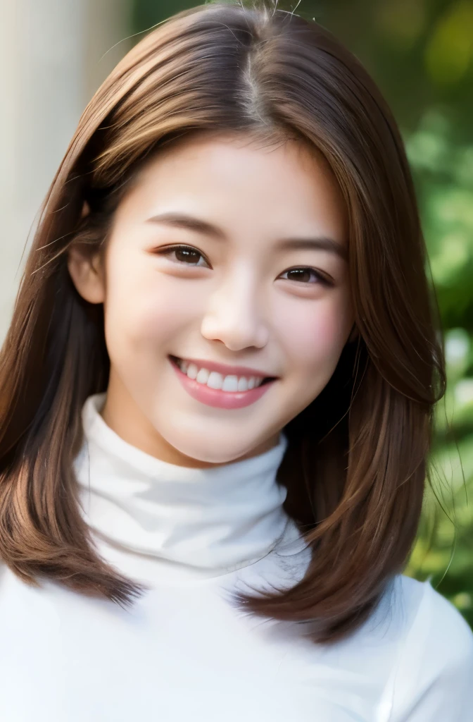 highest quality, masterpiece, (realistic:1.4), 1 girl, smiling eyes, (Ulchan-6500-v1.1:1.0), brown hair, black eye, 18-year-old, Beautiful woman, actress, white t-shirt, straight hair, baby face