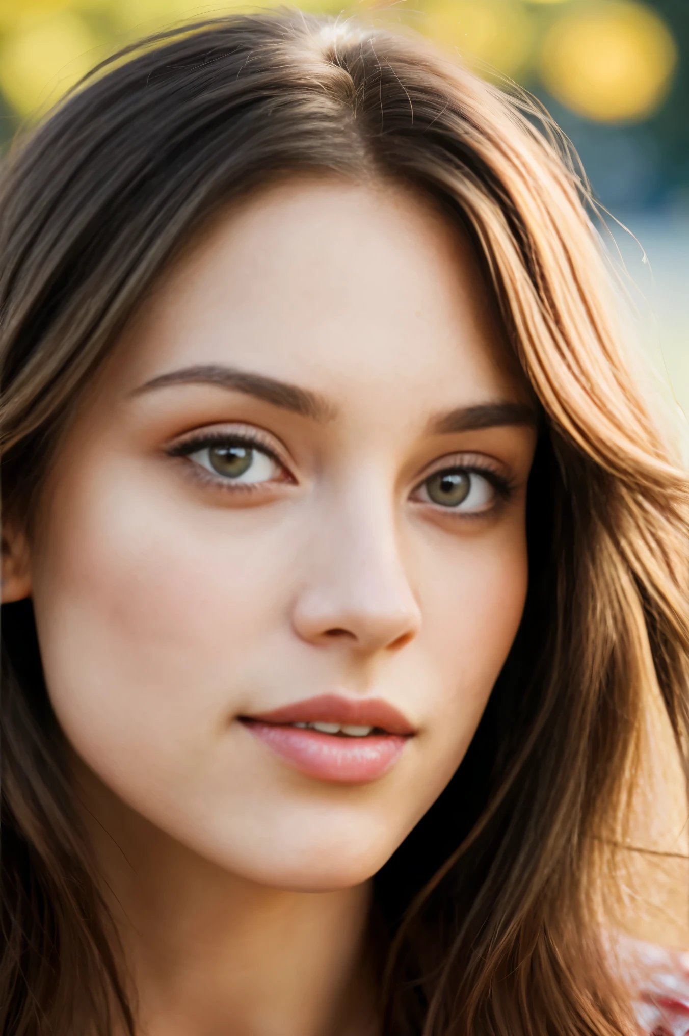 Portrait of a brunette woman in France, clear facial features, cinematographic, Lente de 35 mm, f/1.8, accent lighting, global lighting --uplight --v 4