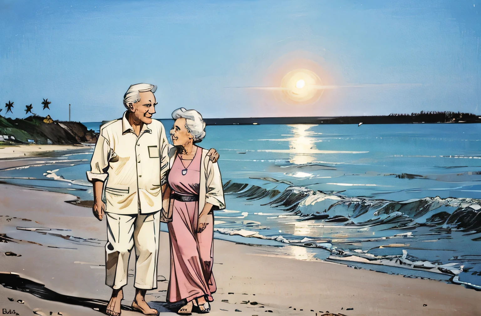 beach background, lovely couple grandmother and grandfather