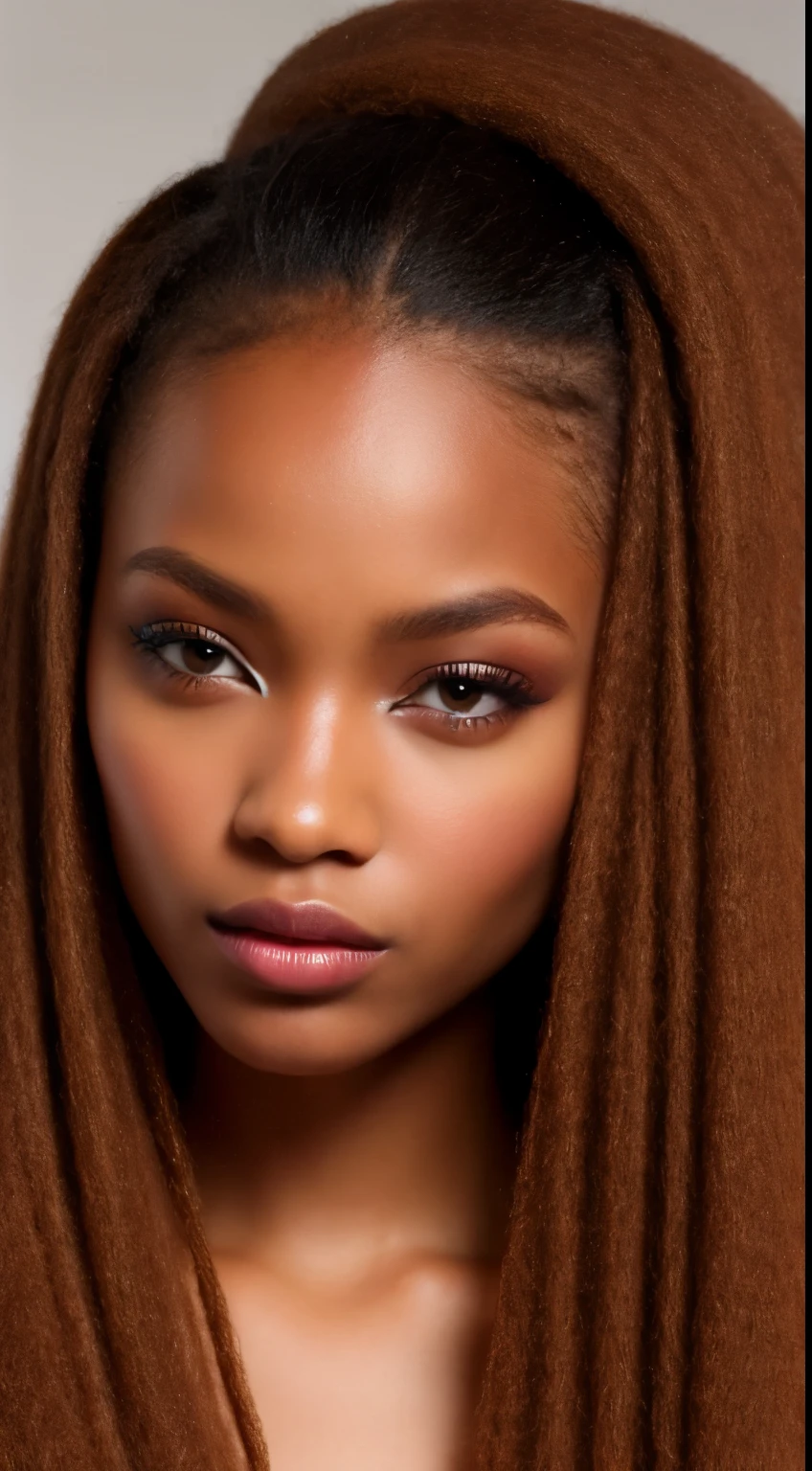 an african model ,unique hair details, Y2K Virtual Fashion, Near future, Curve details , double eyelid, simple background