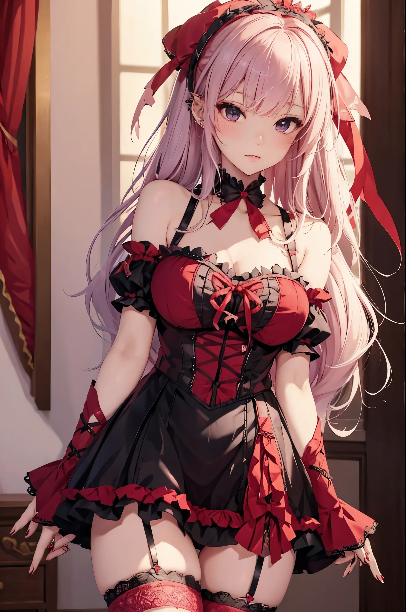 girl, flat chest, Severe, (nipples), shou off pussy, Warrior, armor, elegant, Pink Dress, aristocratic, silver element, Long nails, Exposing shoulders, Hairstyle, Put your hair up, Braids and ponytails, Messy, arrogant, Absurd, detailed dress, Royalty, celebration, Hall decorated with flowers, Cowgirl position sex, Portraiture, (highest quality), (masterpiece), (Very detailed), (4K), cum in pussy, bare pussy