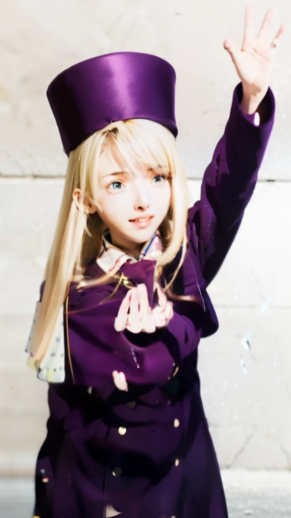 anime girl in a purple coat and hat waving her hand, anime visual of a cute girl, anime best girl, anime style like fate/stay night, sh, cute anime girl, ecchi anime style, reisen udongein inaba, blonde anime girl with long hair, anime girl named lucy, beautiful anime high school girl, marin kitagawa fanart,紫红色服装,紫红色服装,紫红色服装,紫红色服装,紫红色服装,紫红色服装,紫红色服装,紫红色服装,紫红色服装,紫红色服装,