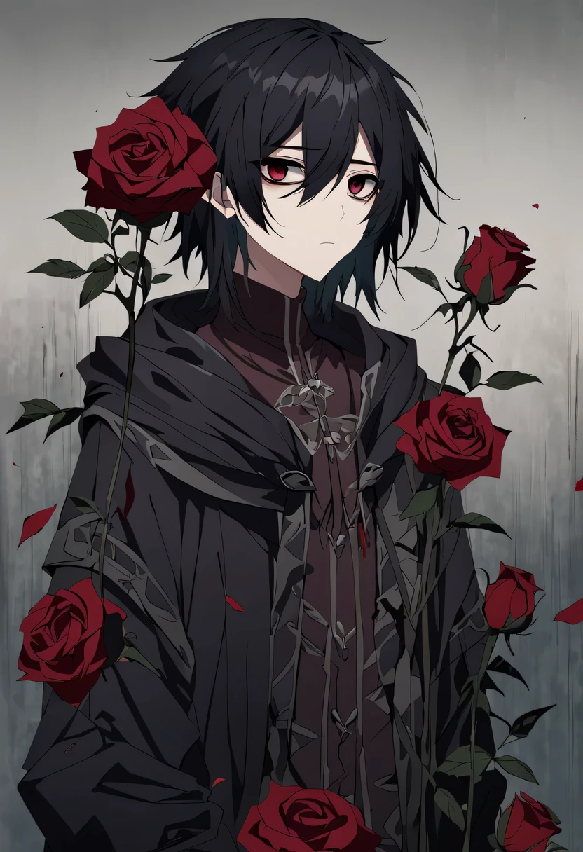 手捧Wilted roses的男人，gloomy eyes， Heqiang，Wilted roses，wilted flower