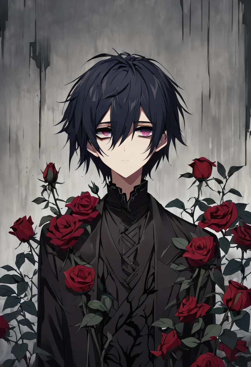 手捧Wilted roses的男人,gloomy eyes, Heqiang,Wilted roses,wilted flower