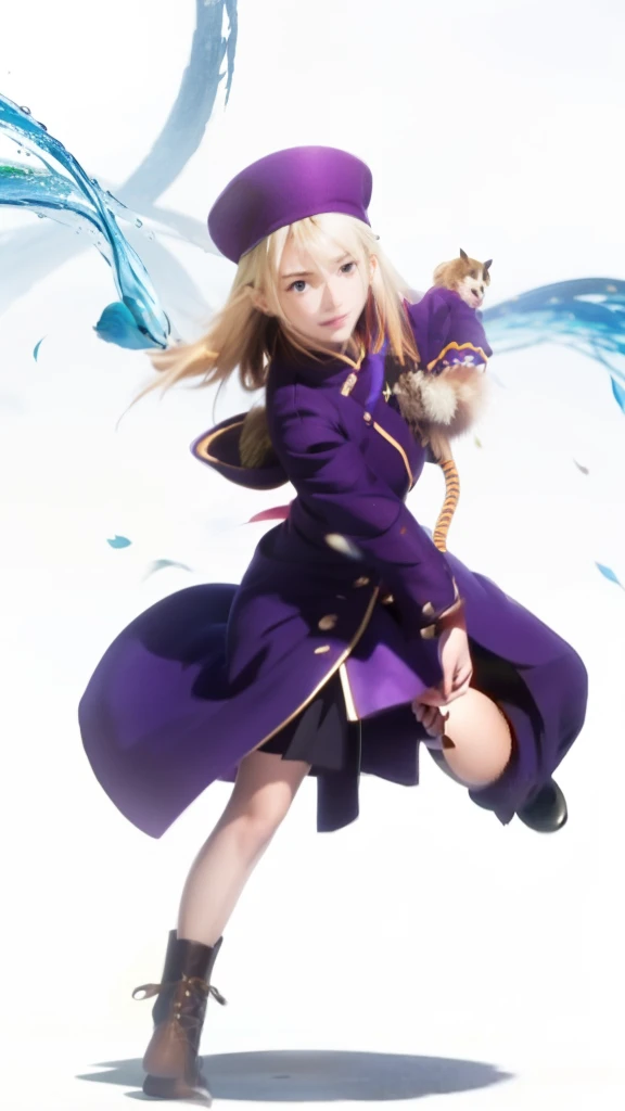 a woman in a purple coat and hat is holding a blue bird, anime style like fate/stay night, fate / stay night, shikamimi, a-1 pictures, marisa kirisame, alchemist girl, fate stay night, ueshiba riichi, official artwork, touhou character, shuushuu anime image, official anime artwork，白色长头发，白色长头发，白色长头发，白色长头发，白色长头发，白色长头发，