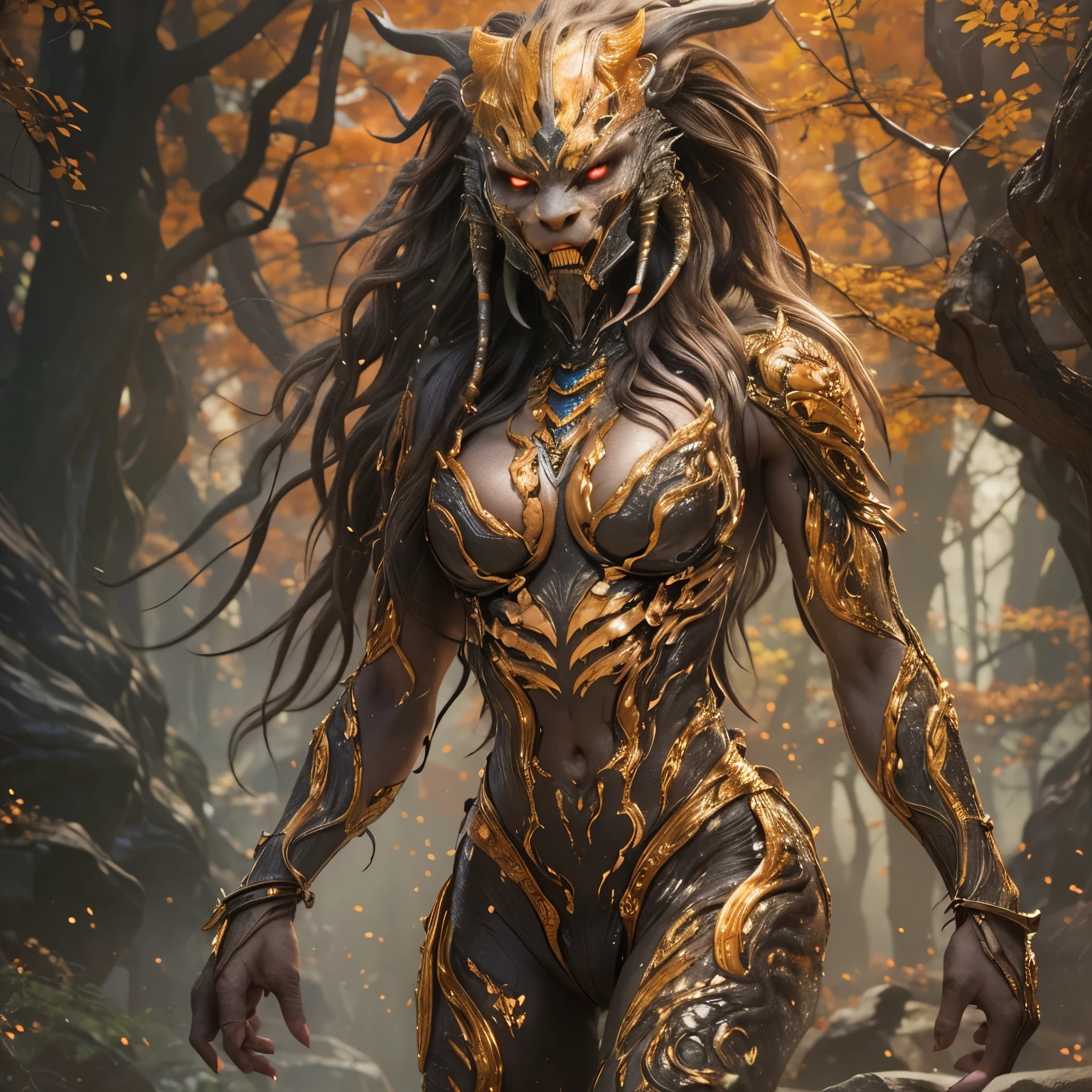 1 female alien, The predator, warrior, (extremely beautiful:1.2), (intense gaze:1.6), (predator:1.6), long dark claws, NSFW,  nipples, thick eyebrows, glowing and shining orange eyes, the most beautiful face in the universe, ((There is a female genital-like organ in the middle of her forehead:1.1)),

A woman with an extremely beautiful face, her intense gaze fixed on her prey, a primal force that could not be denied.

(extreamly beautiful lean body:1.5), (ultra muscular build:1.2), (prowling:1.3), (sleek movements:1.4),

Her beautiful body, muscular and toned, moved with sleek grace as she prowled, ready to strike at a moment's notice. The predator within her was always on