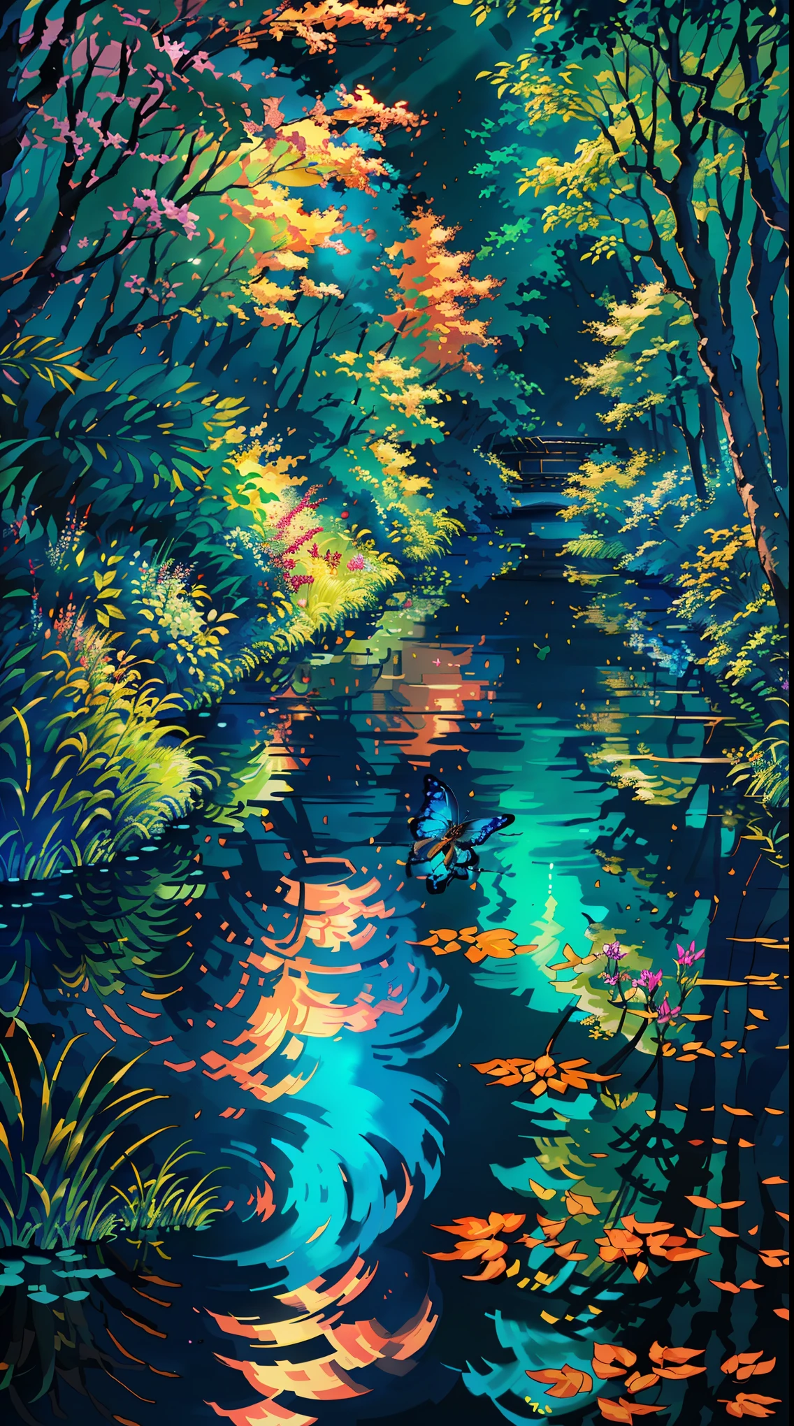 A masterpiece, the best quality, stunning reflections, the best reflections ever. (very detailed CG unity 8k wallpapers), (best quality), (best illustrations), (best shadows), forest theme with natural elements. Tall trees, quiet streams, small glowing mushrooms surrounded by delicate leaves and branches, with fireflies and glowing particle effects,, (natural elements), (jungle theme), (leaves), (twigs), (fireflies), butterflies, (delicate leaves), (glow), (particle effects). , Isometric 3D, Octane Rendering, Ray Traced, Super Detailed