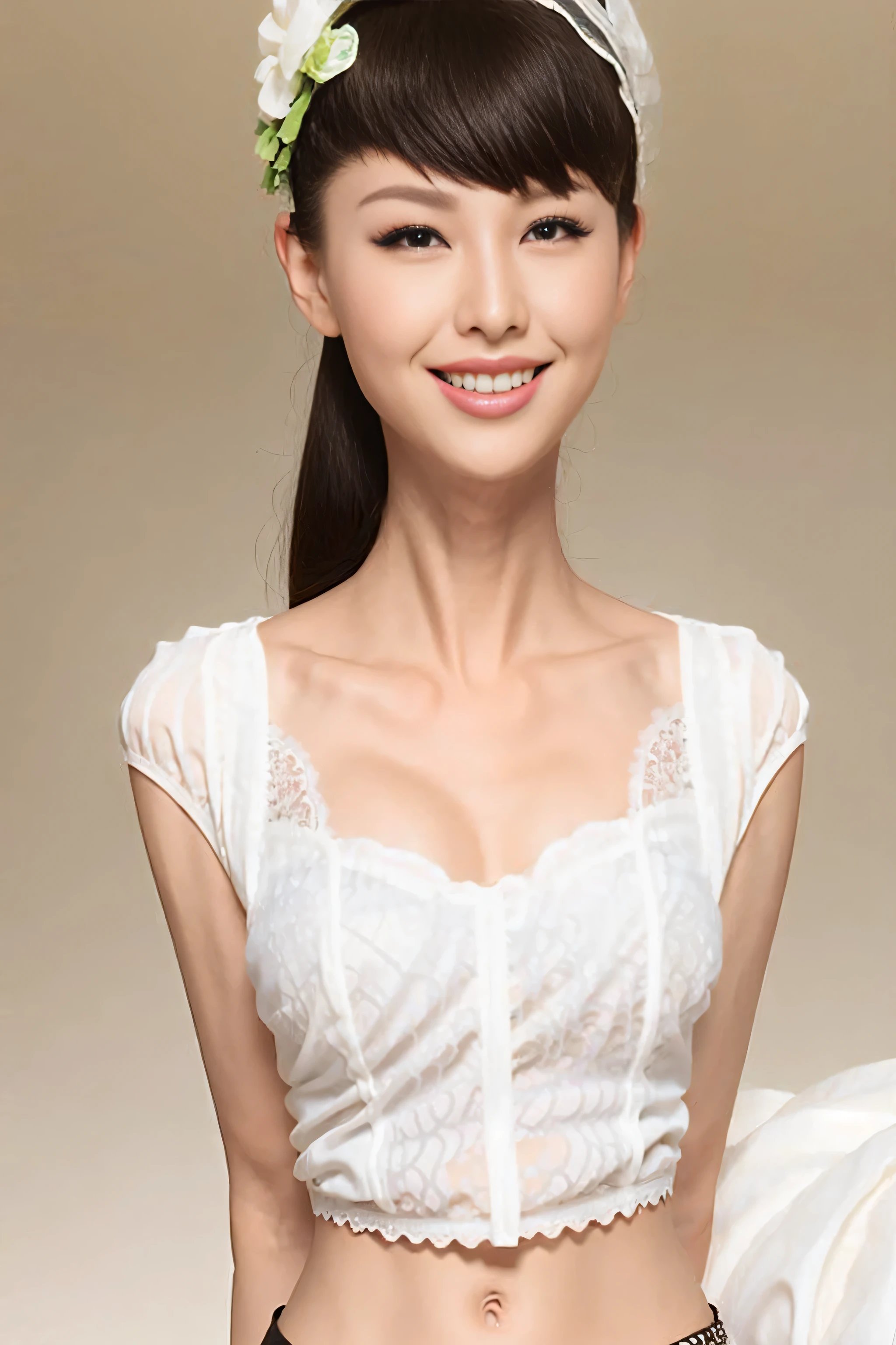 fashion model 20 years old [[[[close up]]]], [[[[neck]]]], [[[[Shoulder]]]], perfect eyes, perfect iris，perfect lips，perfect teeth，Perfect skin，White skin，Soft headlight，High Density Imaging Review，Face slimming type，slender nose，long black hair，（Face is clear and delicate），((white lace underwear))，((Sexy))，(((whole body image)))，((The background is the bedroom))，((big bed))，best quality，masterpiece，（pastel colors：1.2）