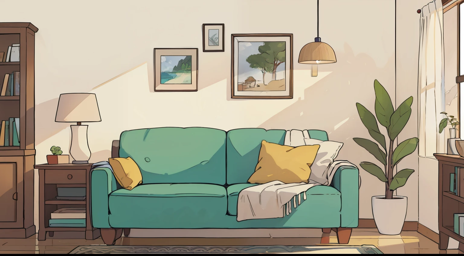 a Sofa next to armchair , em uma sala branca com uma parede branca e piso branco , sofa, bookshelf, fundo da sala de estar
