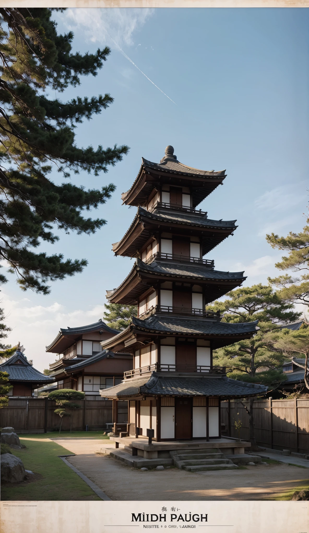 Minimalist poster desing by Gaylan,traditional japanese pagoda at midhight